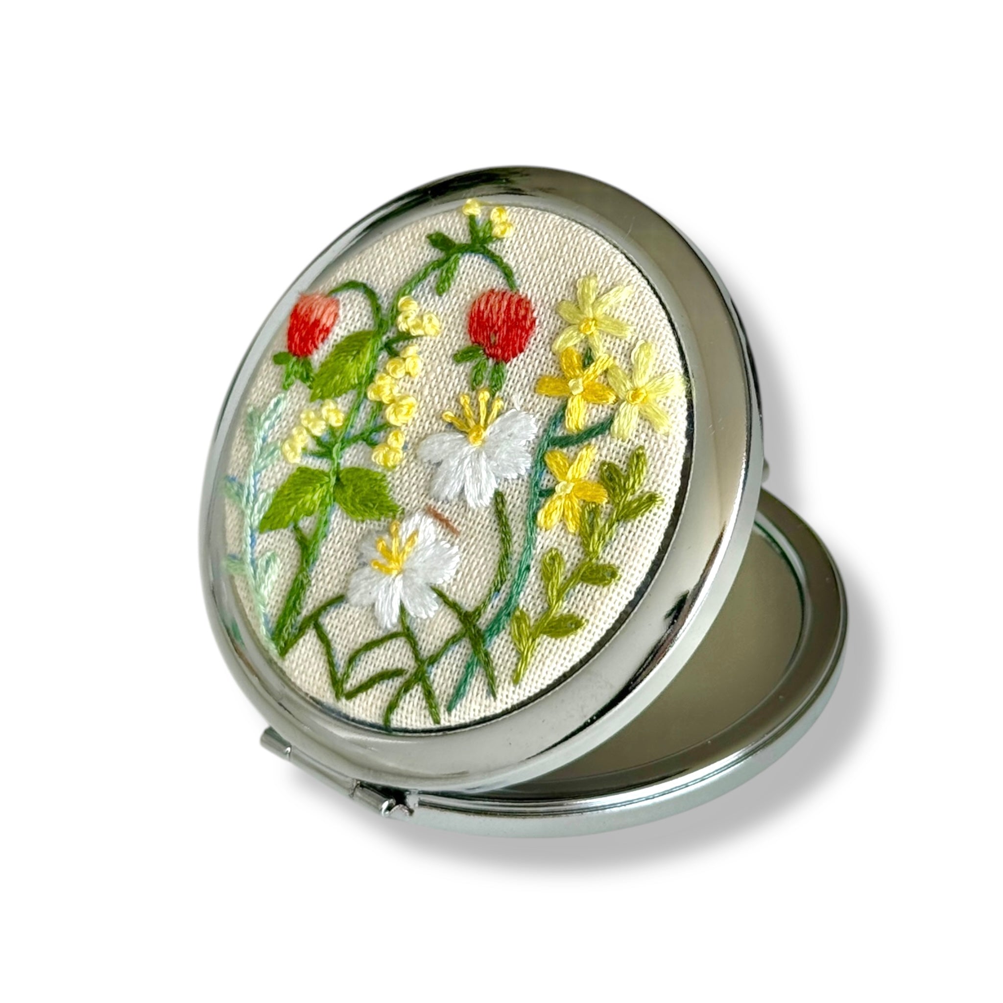 Red Fruit Hand Embroidery Compact Mirror