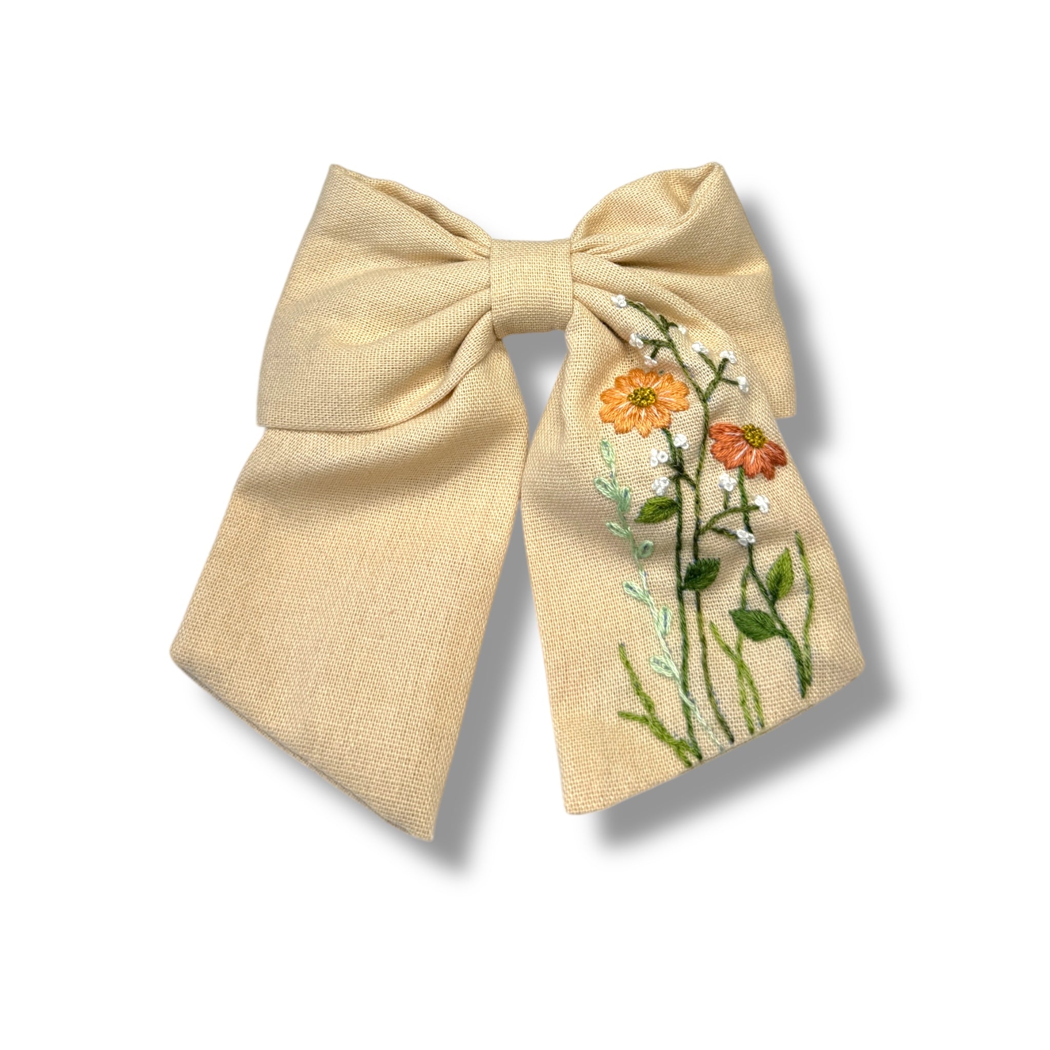 Orange Wildflowers Hand Embroidery Hair Bow