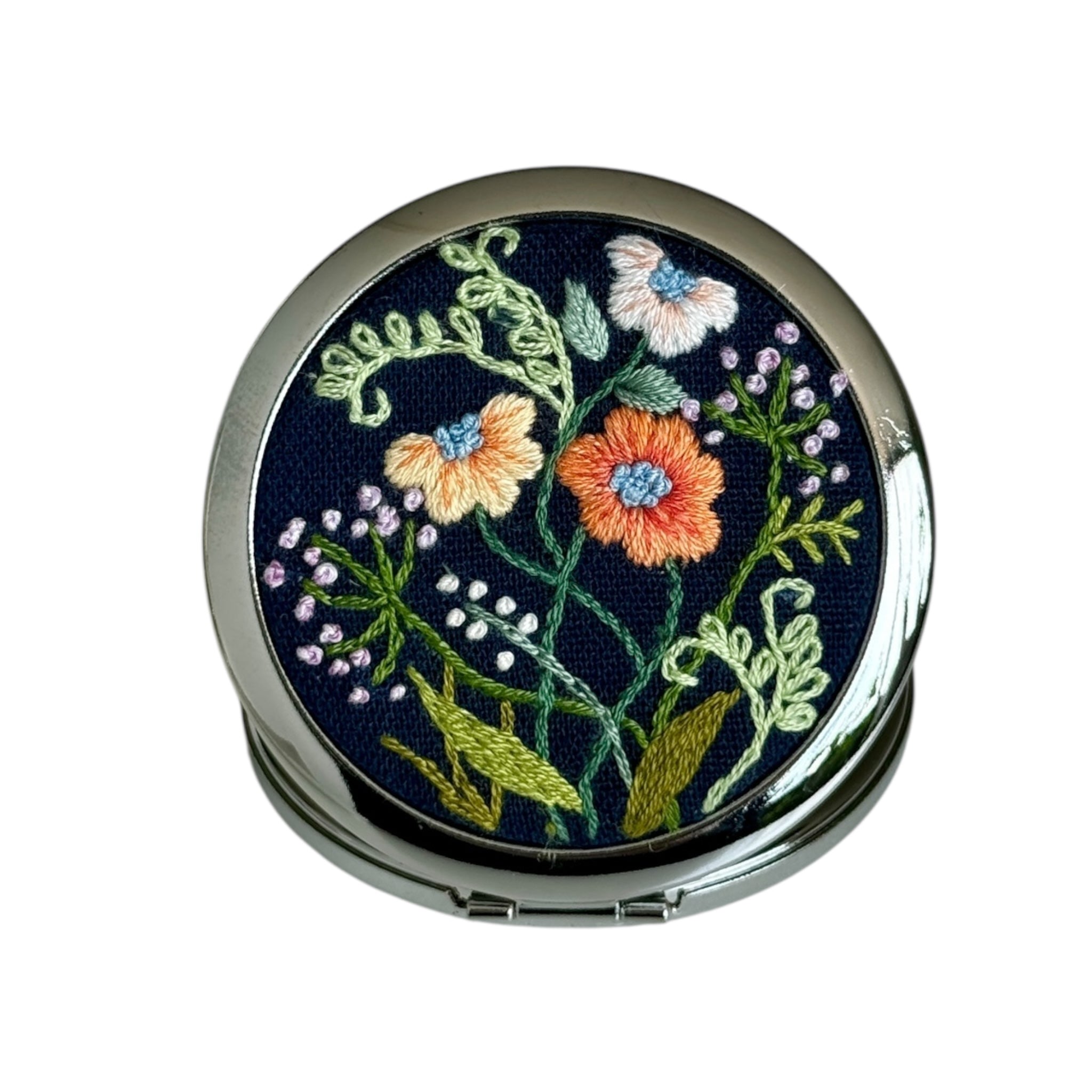 Navy Blue Hand Embroidery Compact Mirror