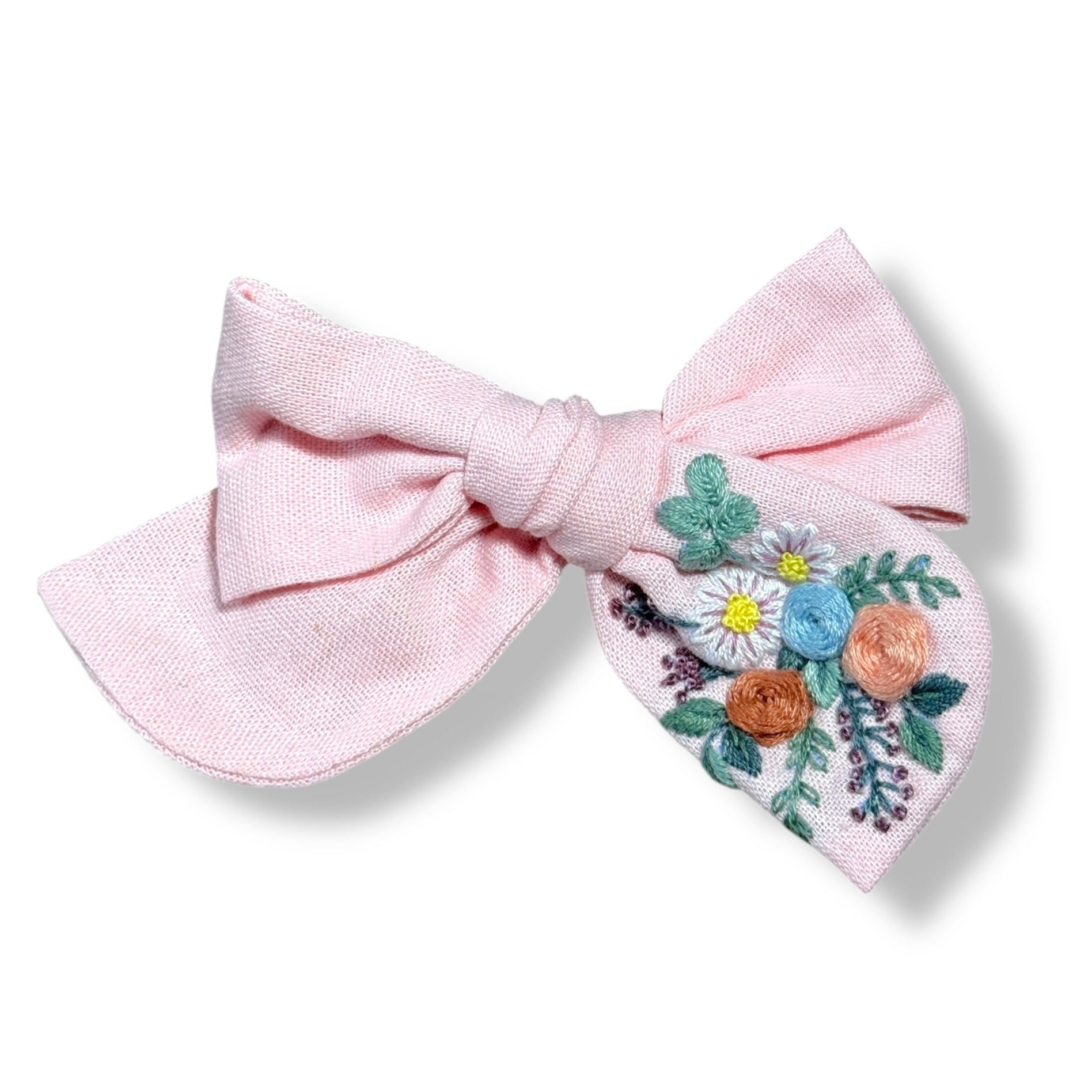 Pastel Pink Hand Embroidery Hair Bow