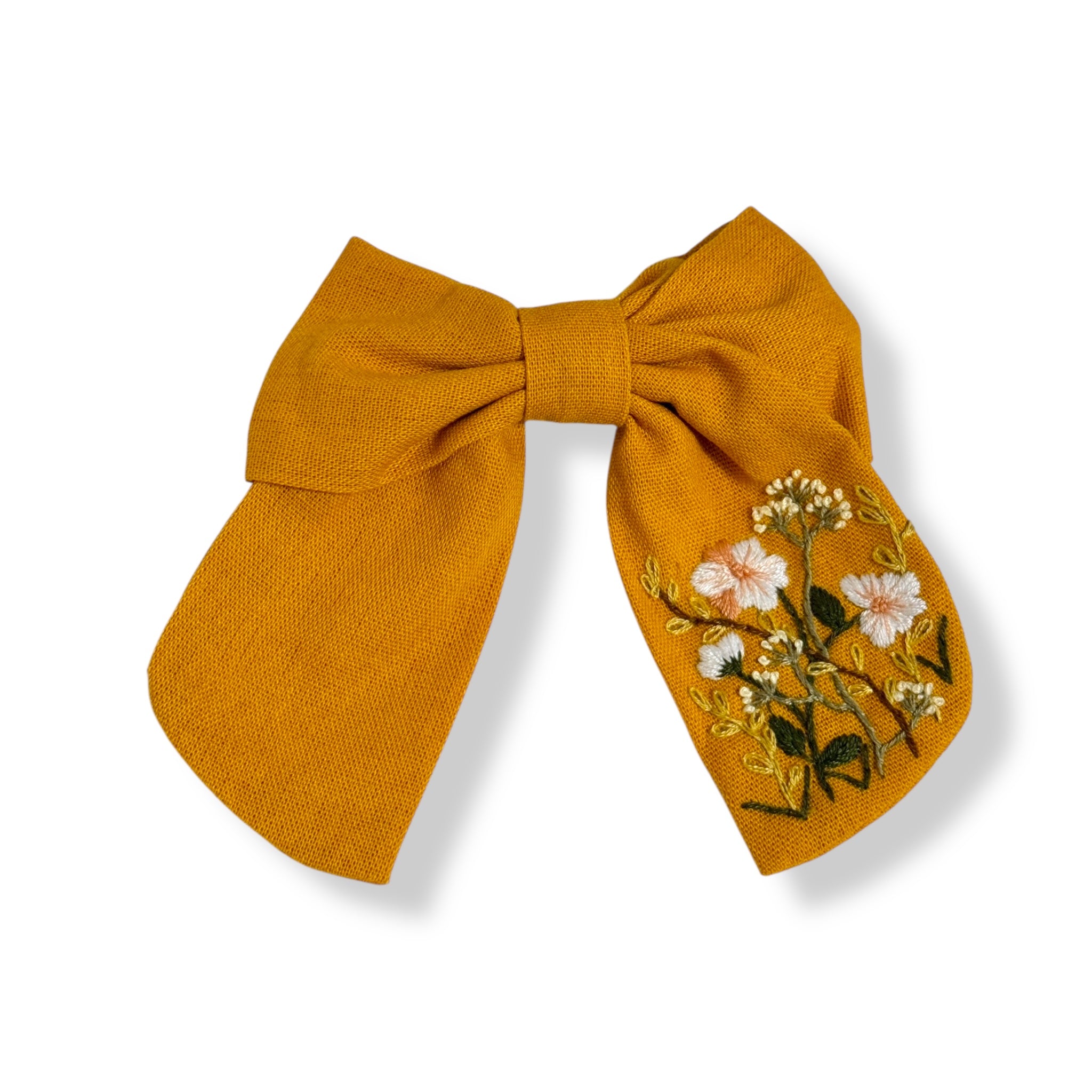 Wildflowers Yellow Hand Embroidery Hair Bow Barrette