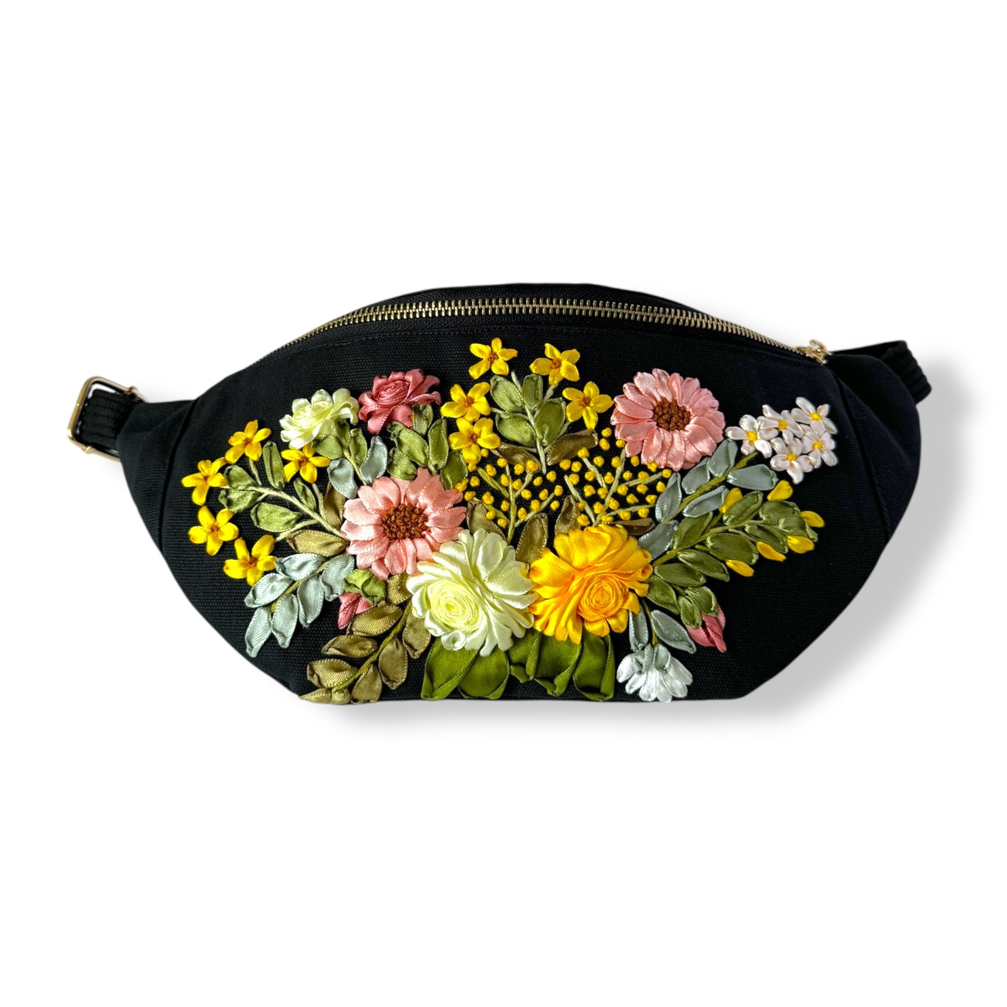 Botanical Ribbon Embroidery Crossbody Bag