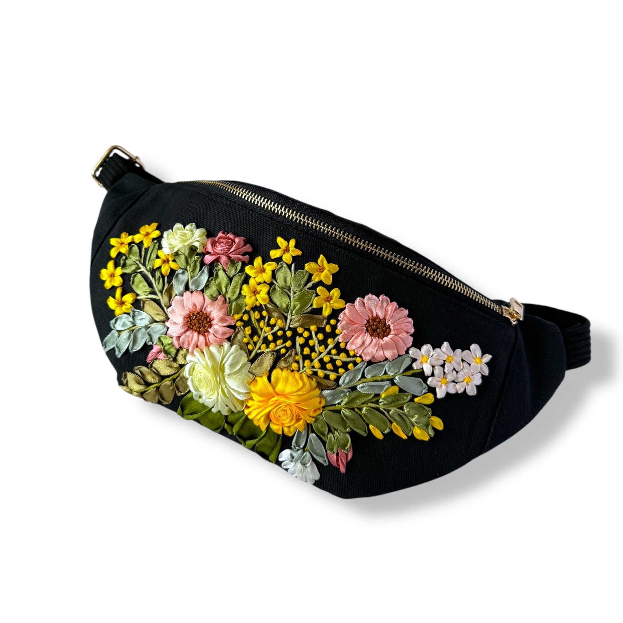 Botanical Ribbon Embroidery Crossbody Bag