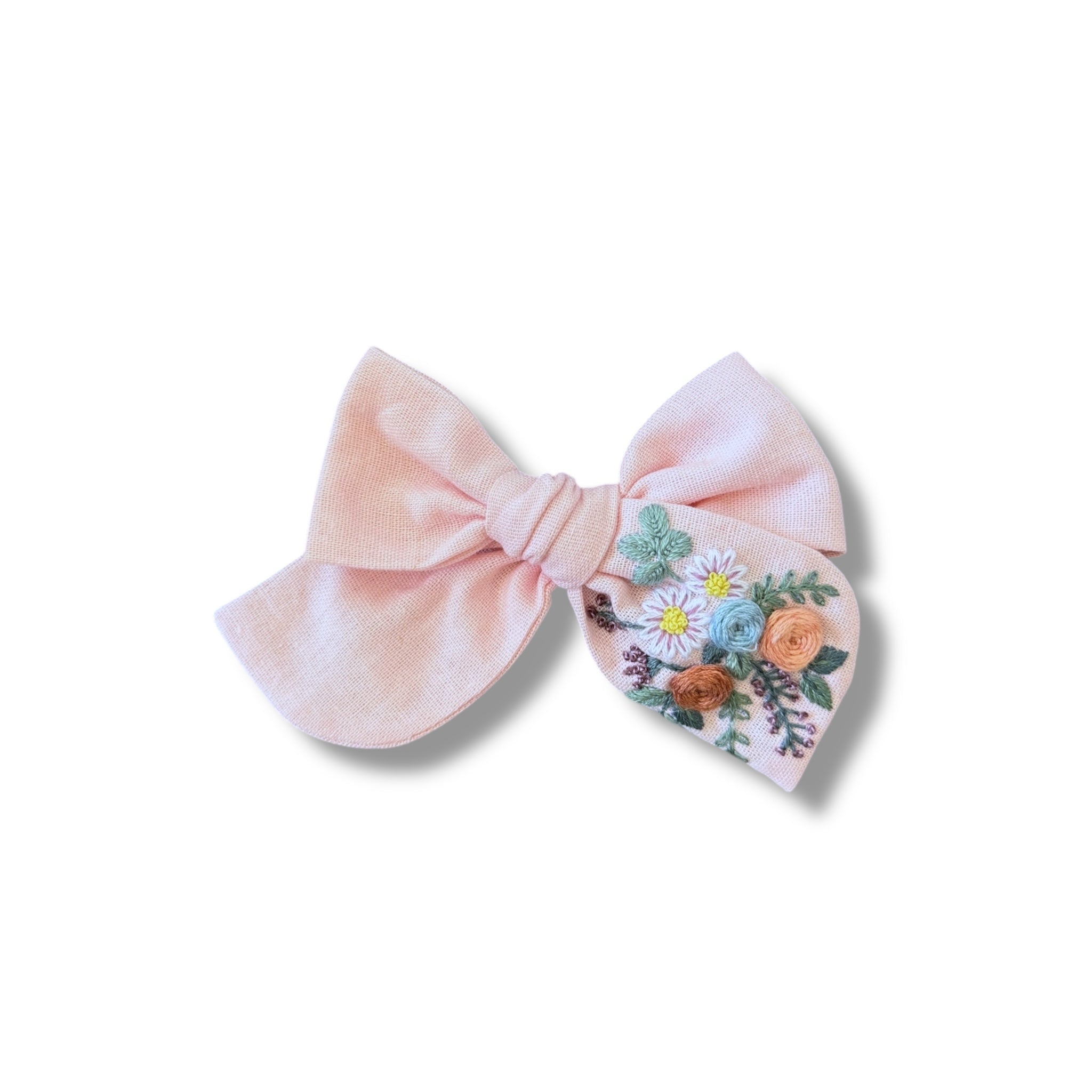 Pastel Pink Hand Embroidery Hair Bow