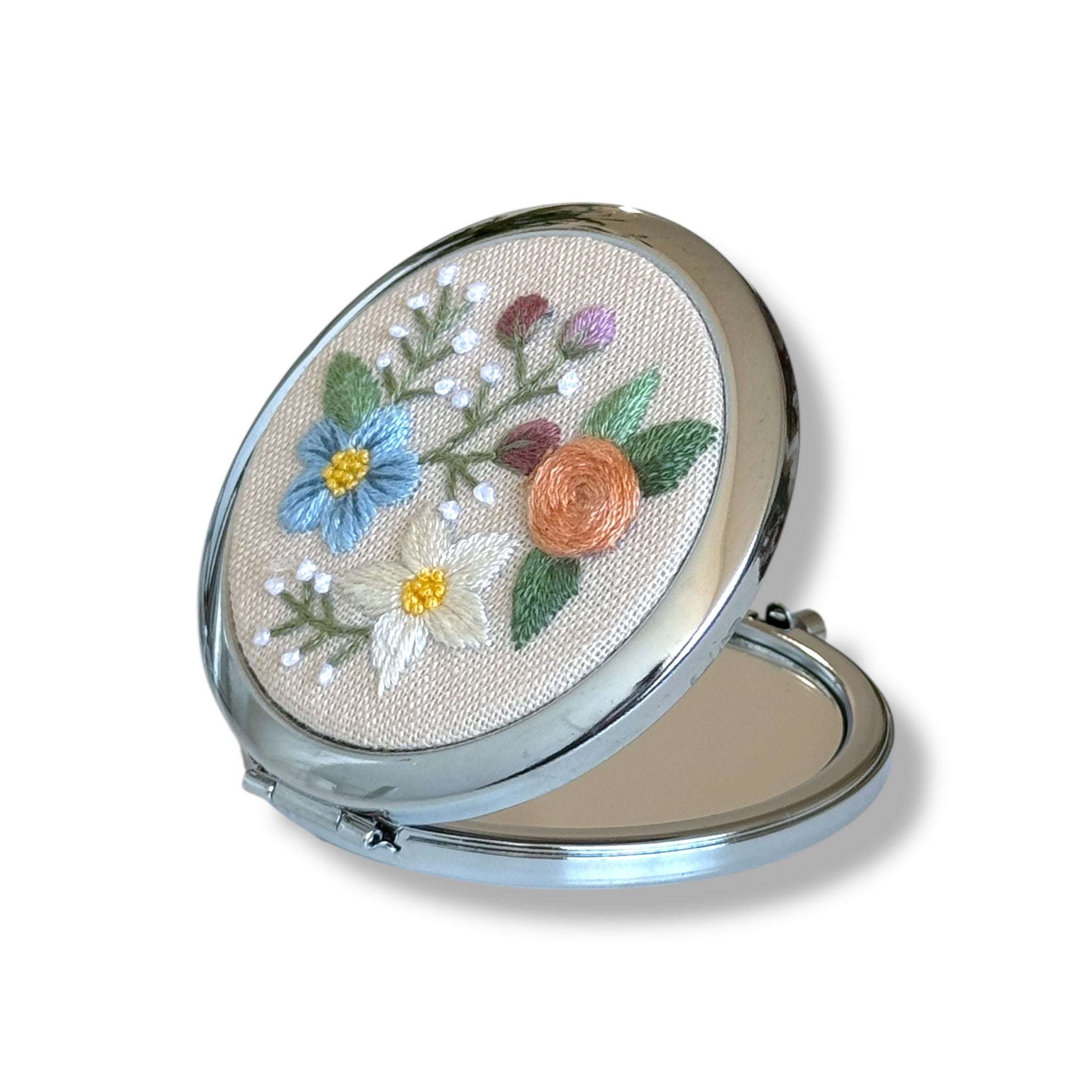 Countryside Floral Hand Embroidery Compact Mirror