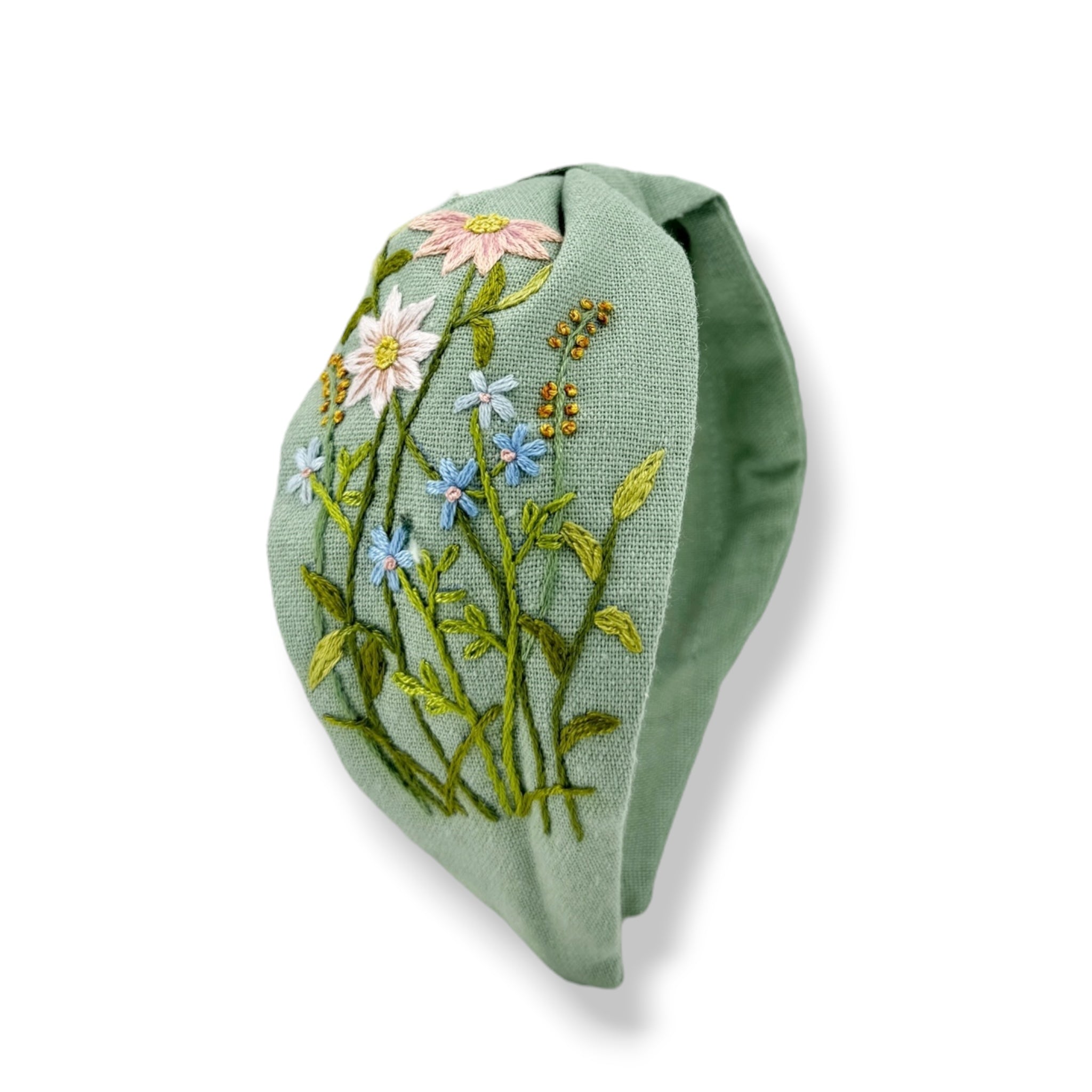 Pastel Matcha Floral Embroidered Headband