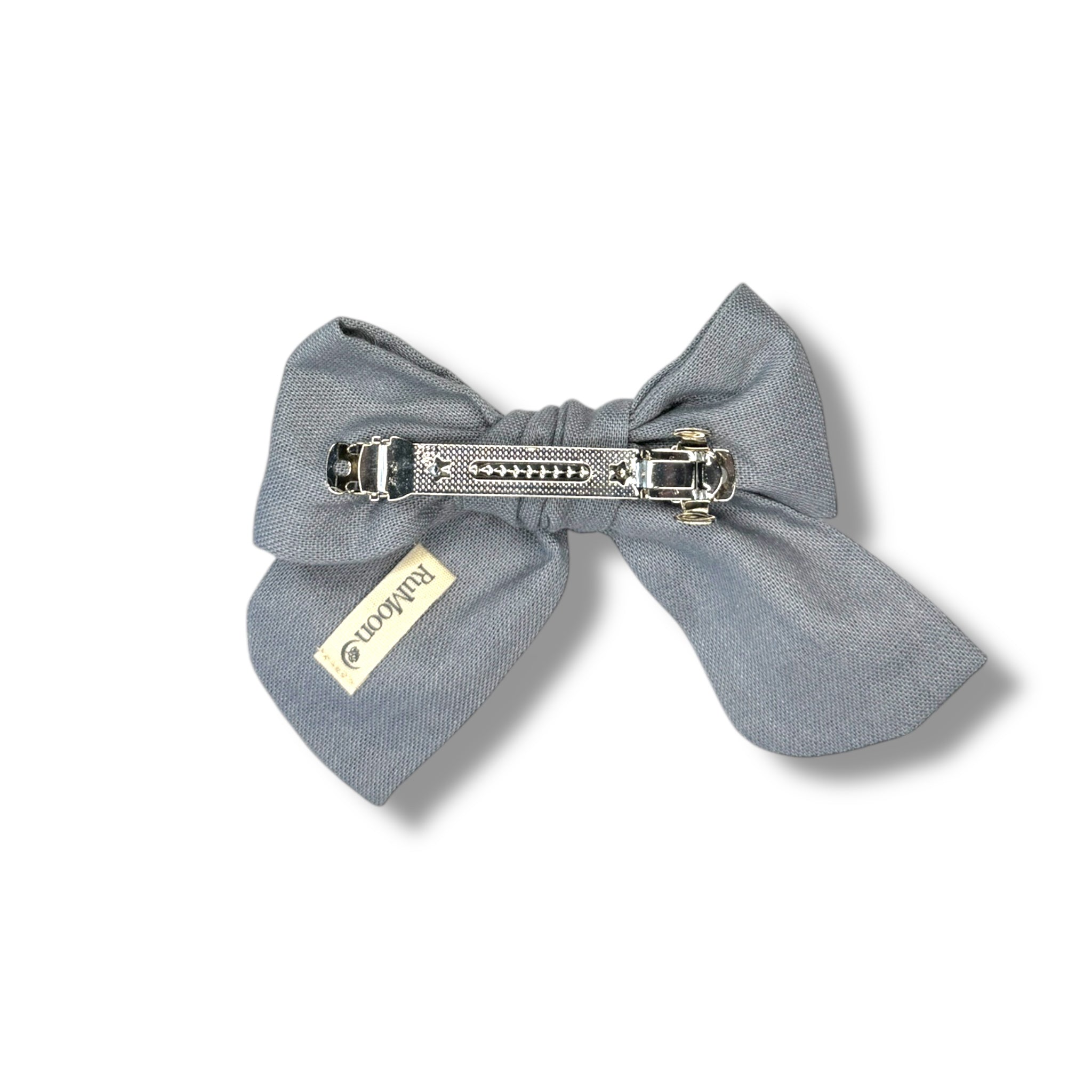 Grey Blue Hand Embroidery Hair Bow