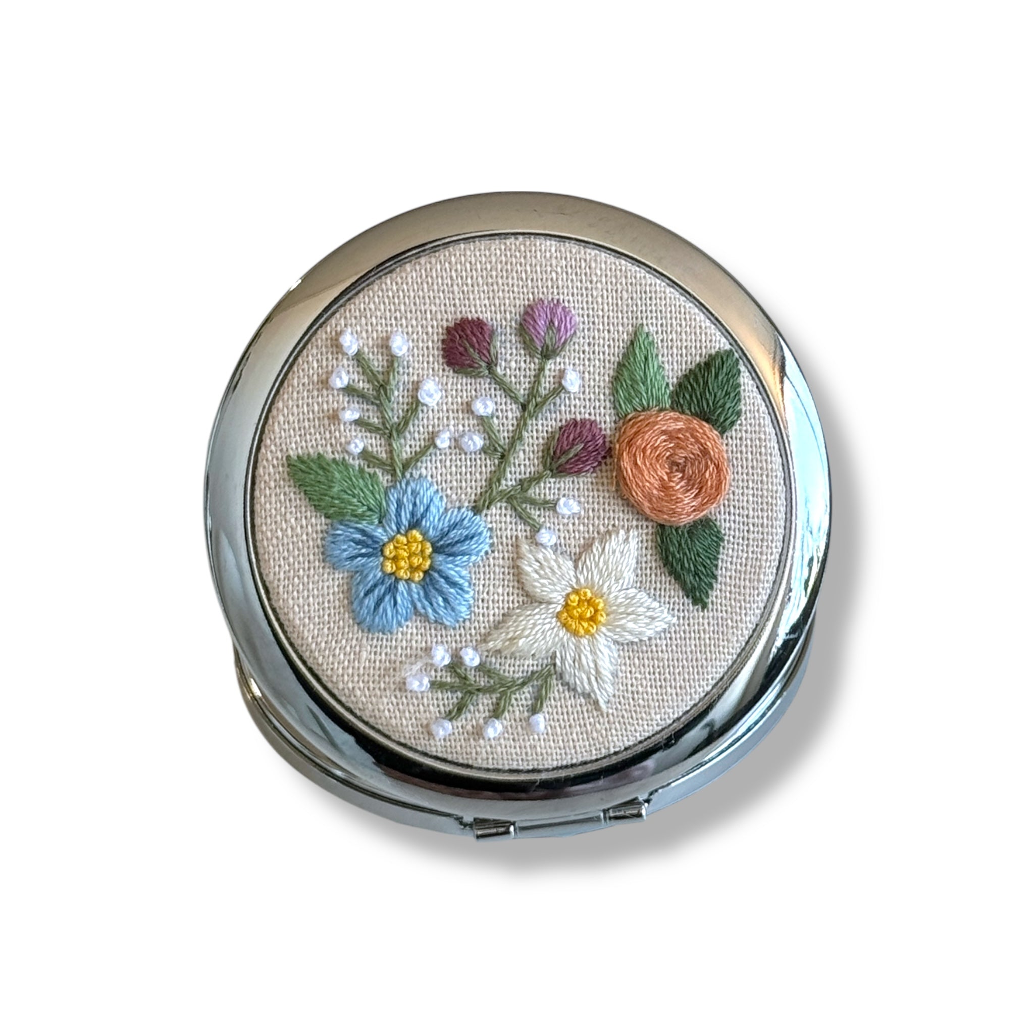 Countryside Floral Hand Embroidery Compact Mirror