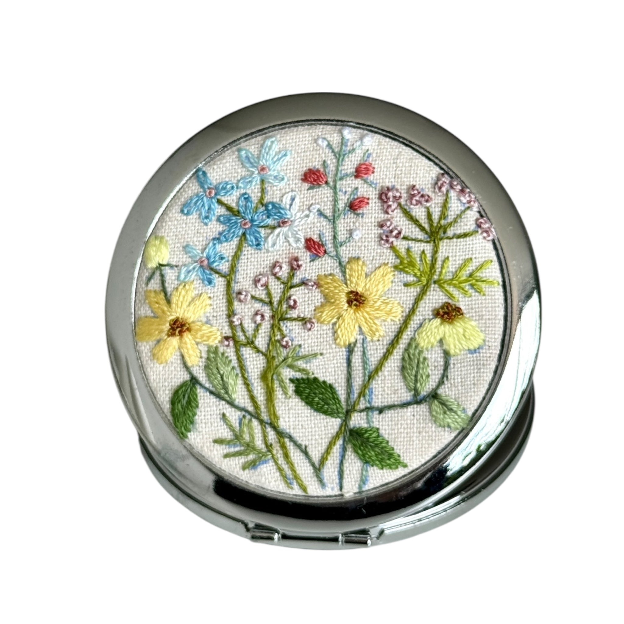 Daisy Daydream Hand Embroidery Compact Mirror
