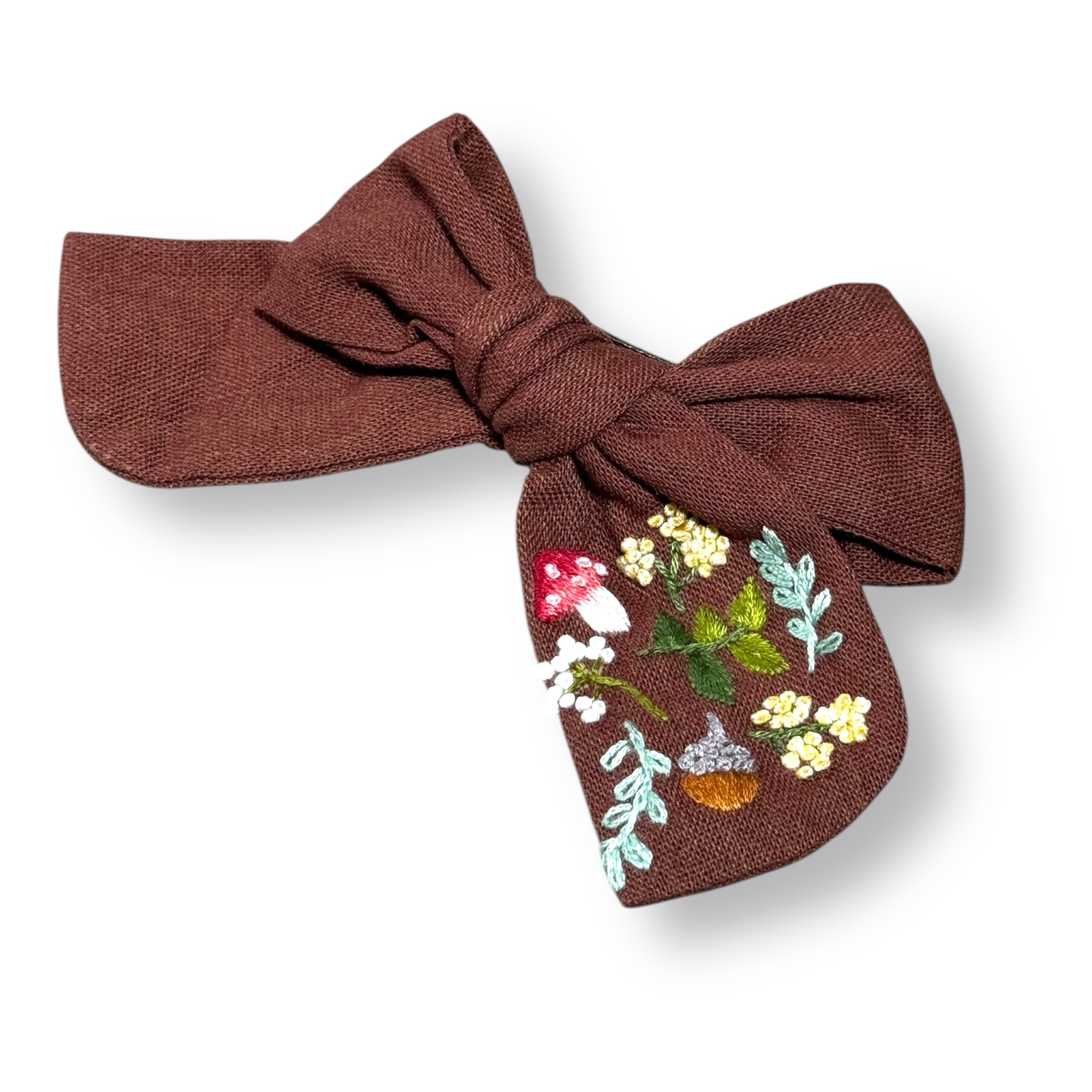 Brown Mushroom Hand Embroidery Hair Bow
