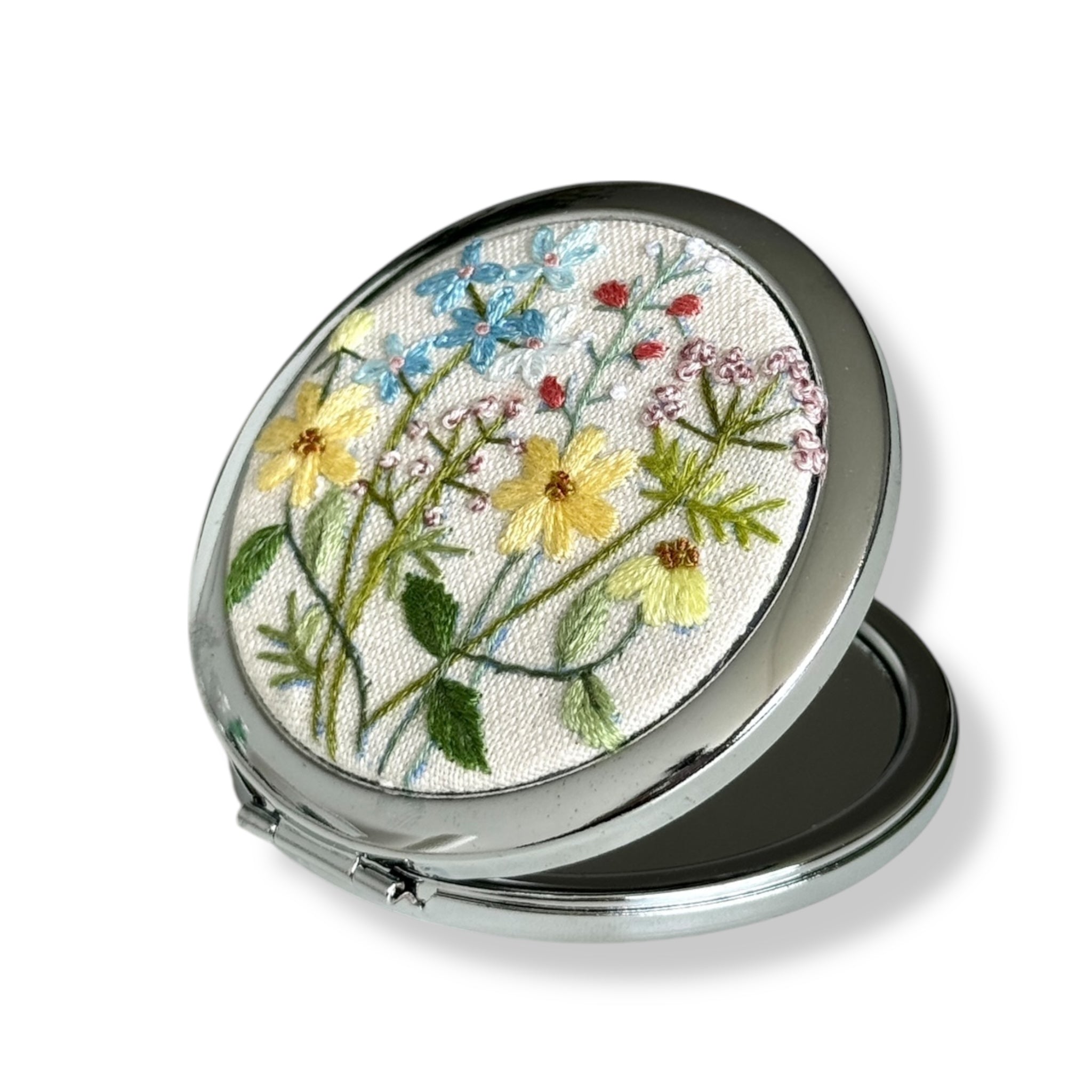 Daisy Daydream Hand Embroidery Compact Mirror