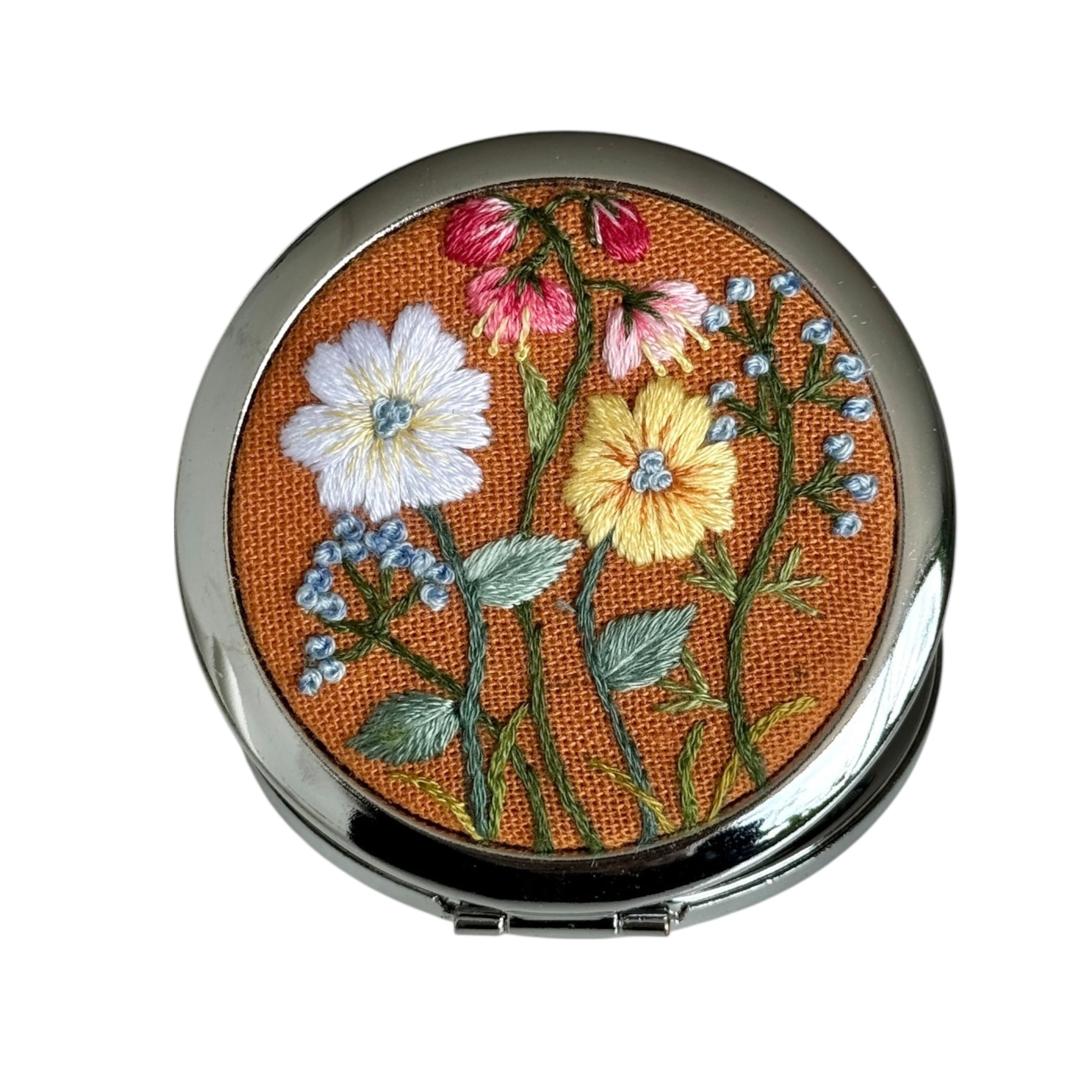 Orange Bloom Hand Embroidery Compact Mirror