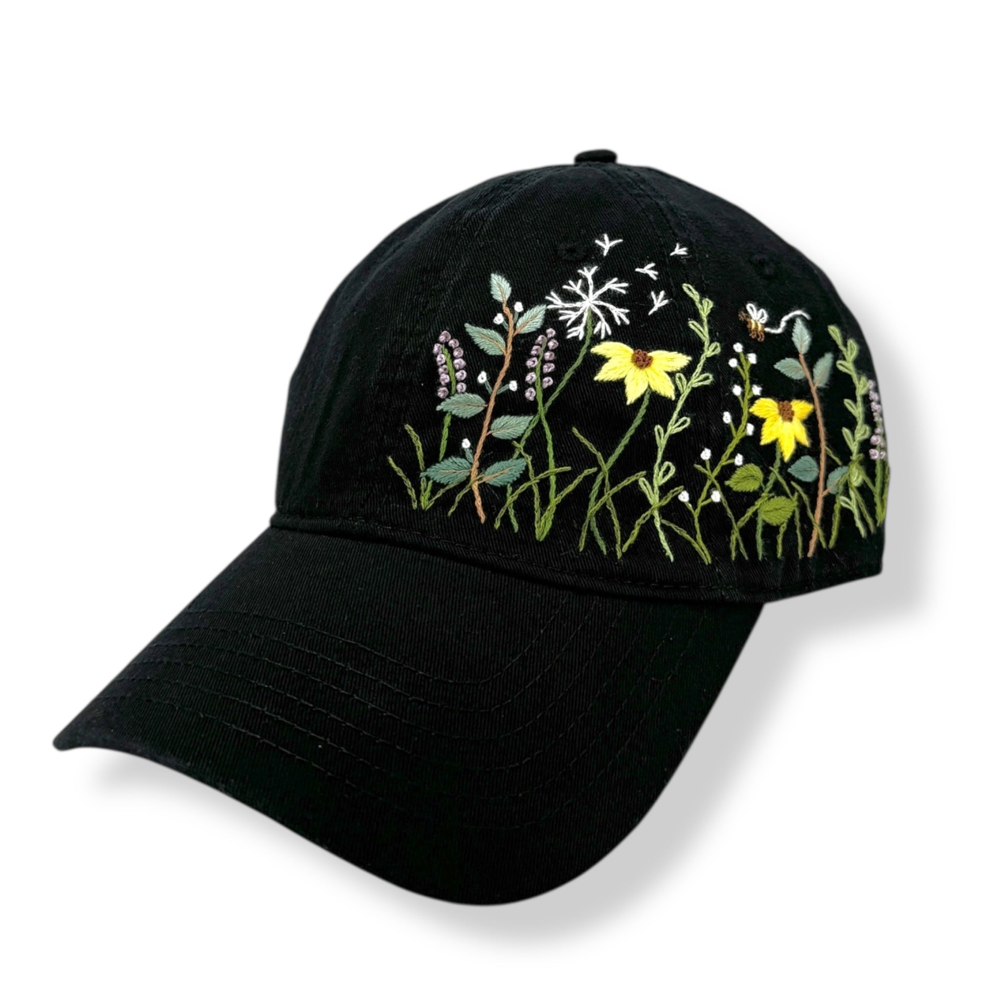 Daisy Aura Hand Embroidered Black Hat