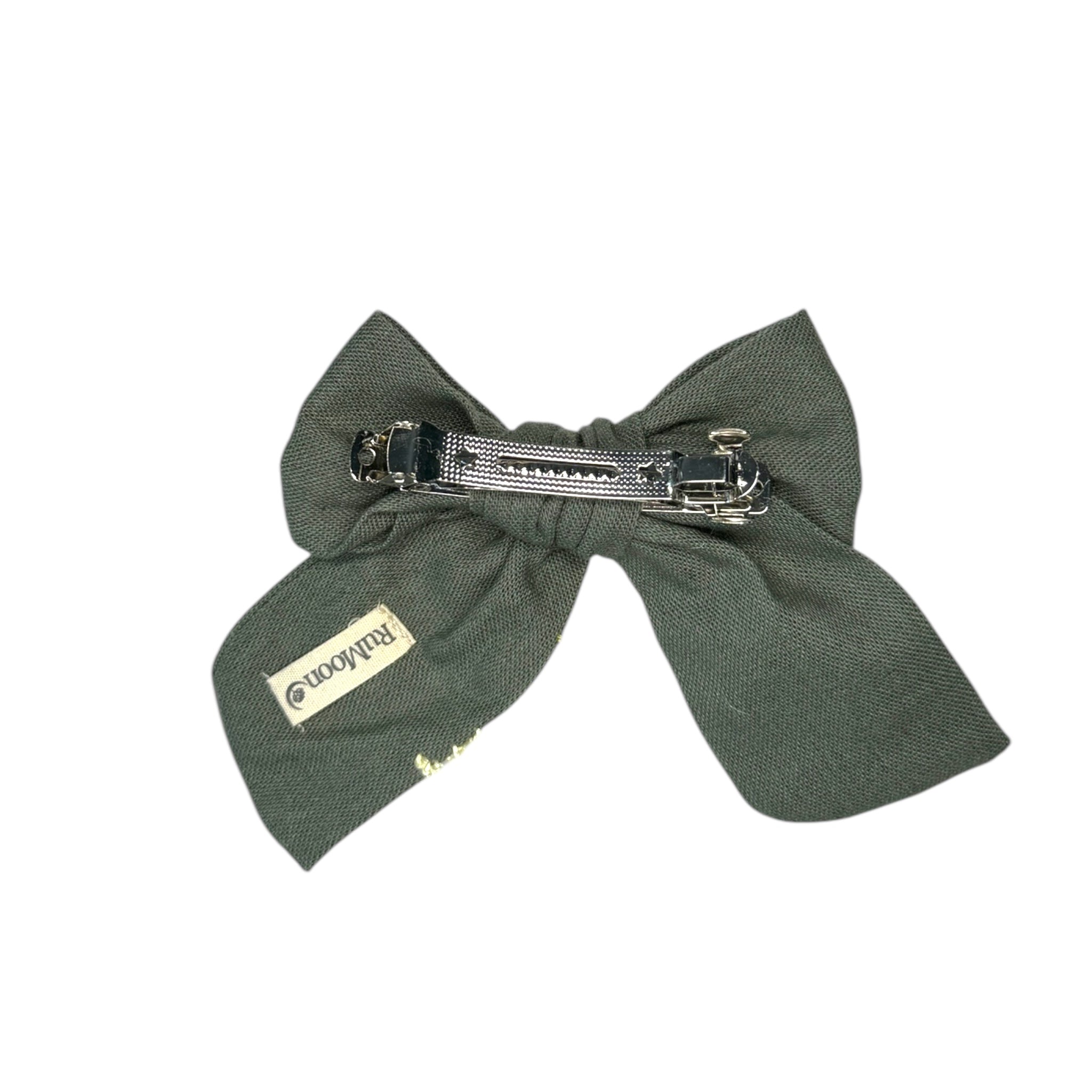 Olive Green Hand Embroidery Hair Bow