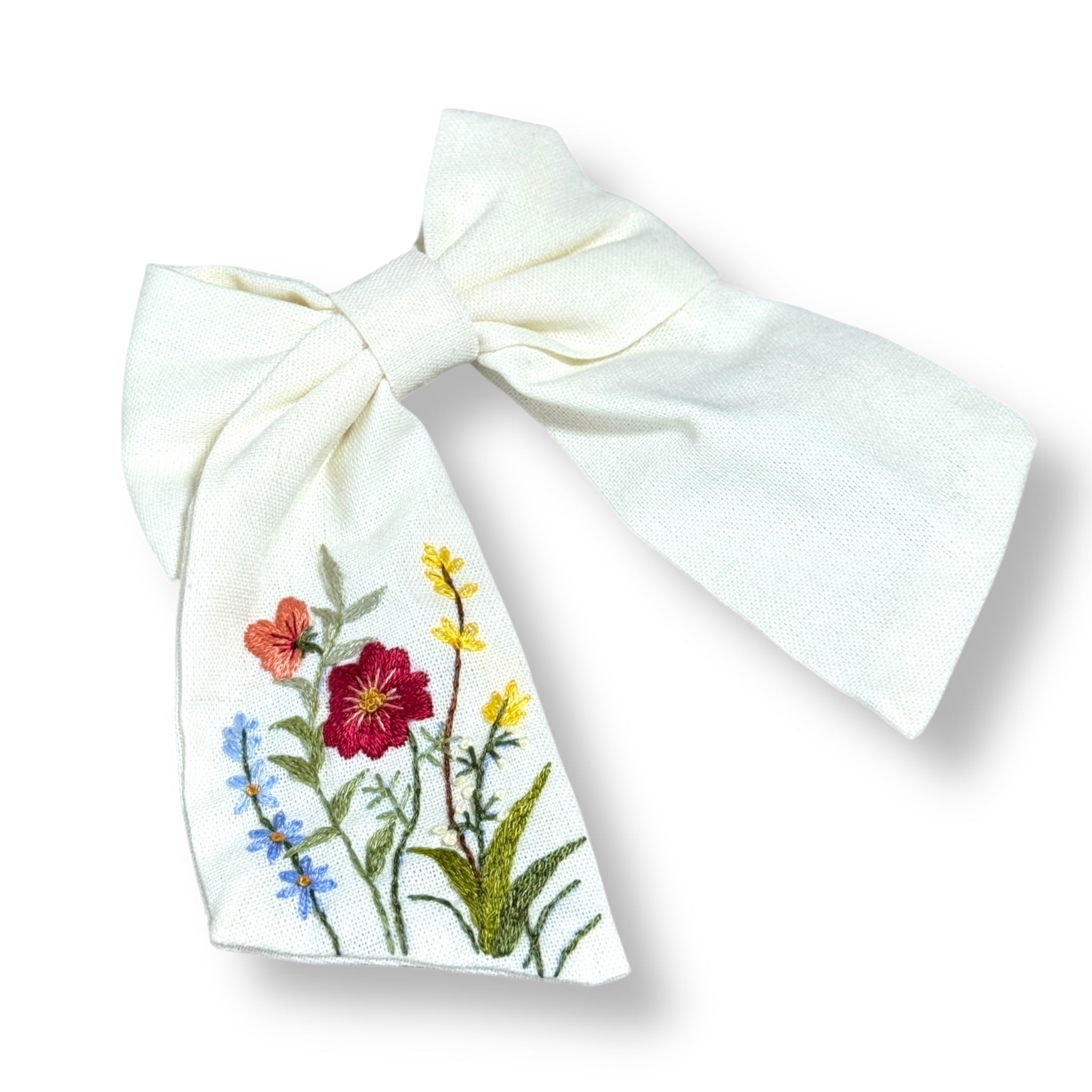 Red Wildflower White Hand Embroidery Hair Barrette