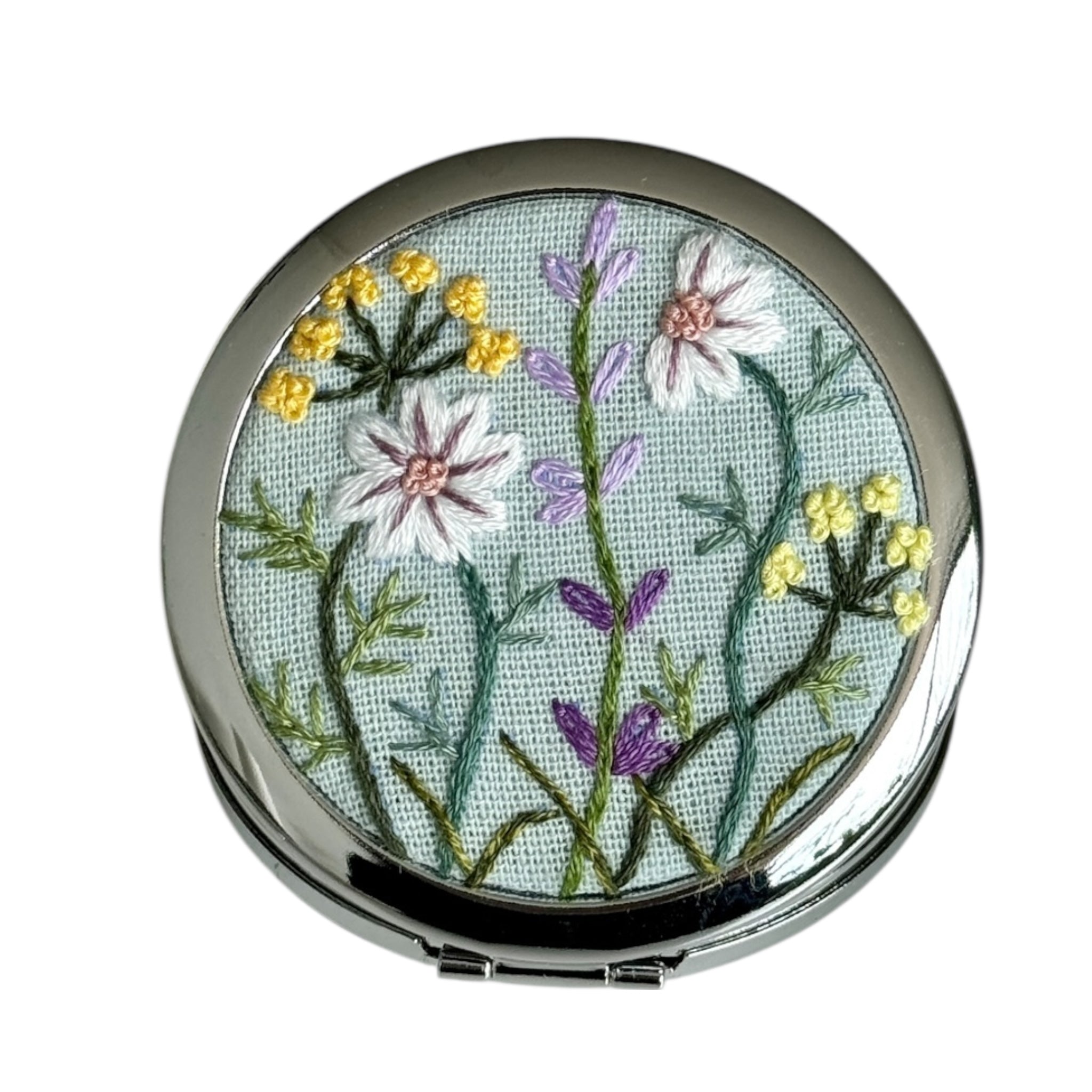 Wildflowers Hand Embroidery Compact Mirror