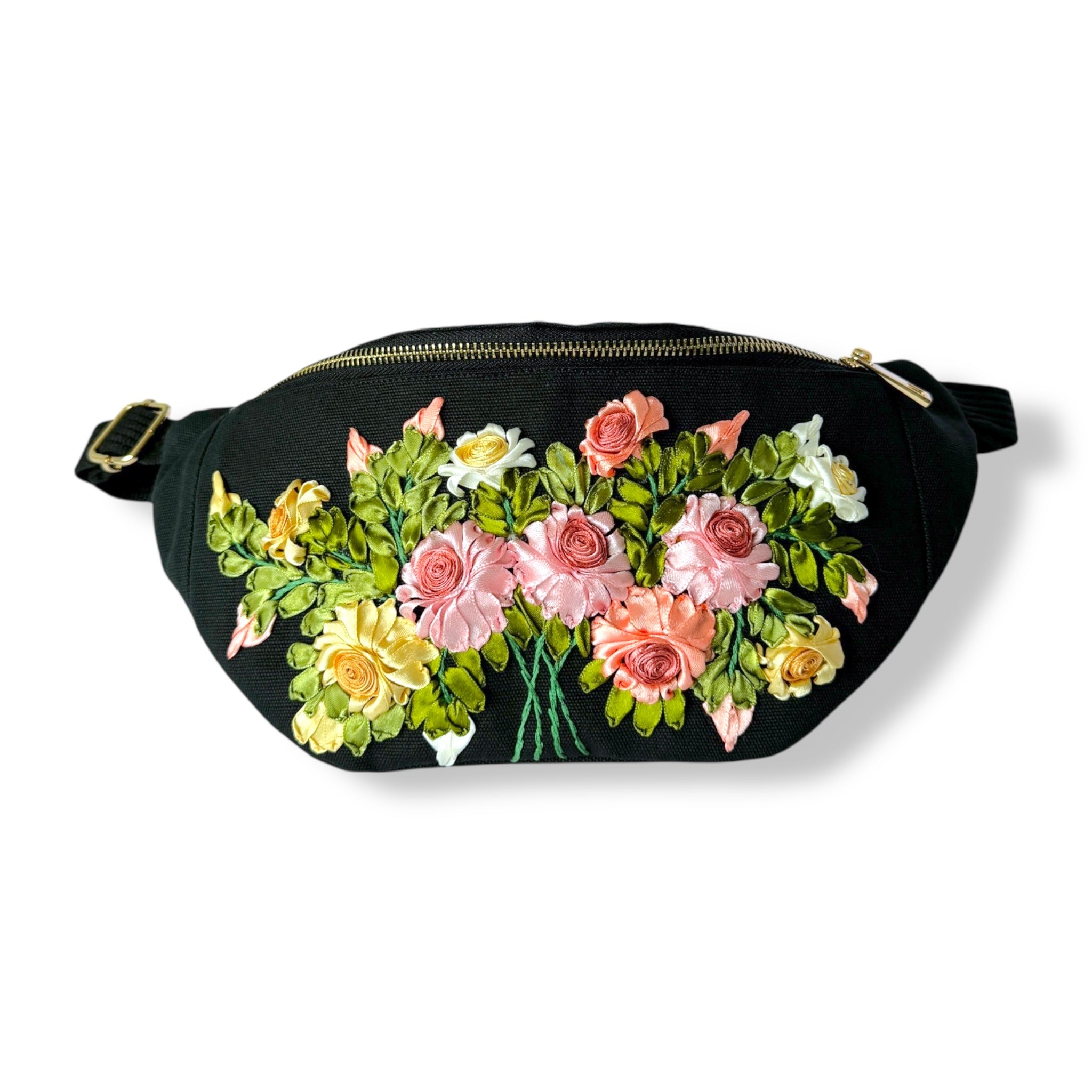 Rose Ribbon Embroidery Crossbody Bag