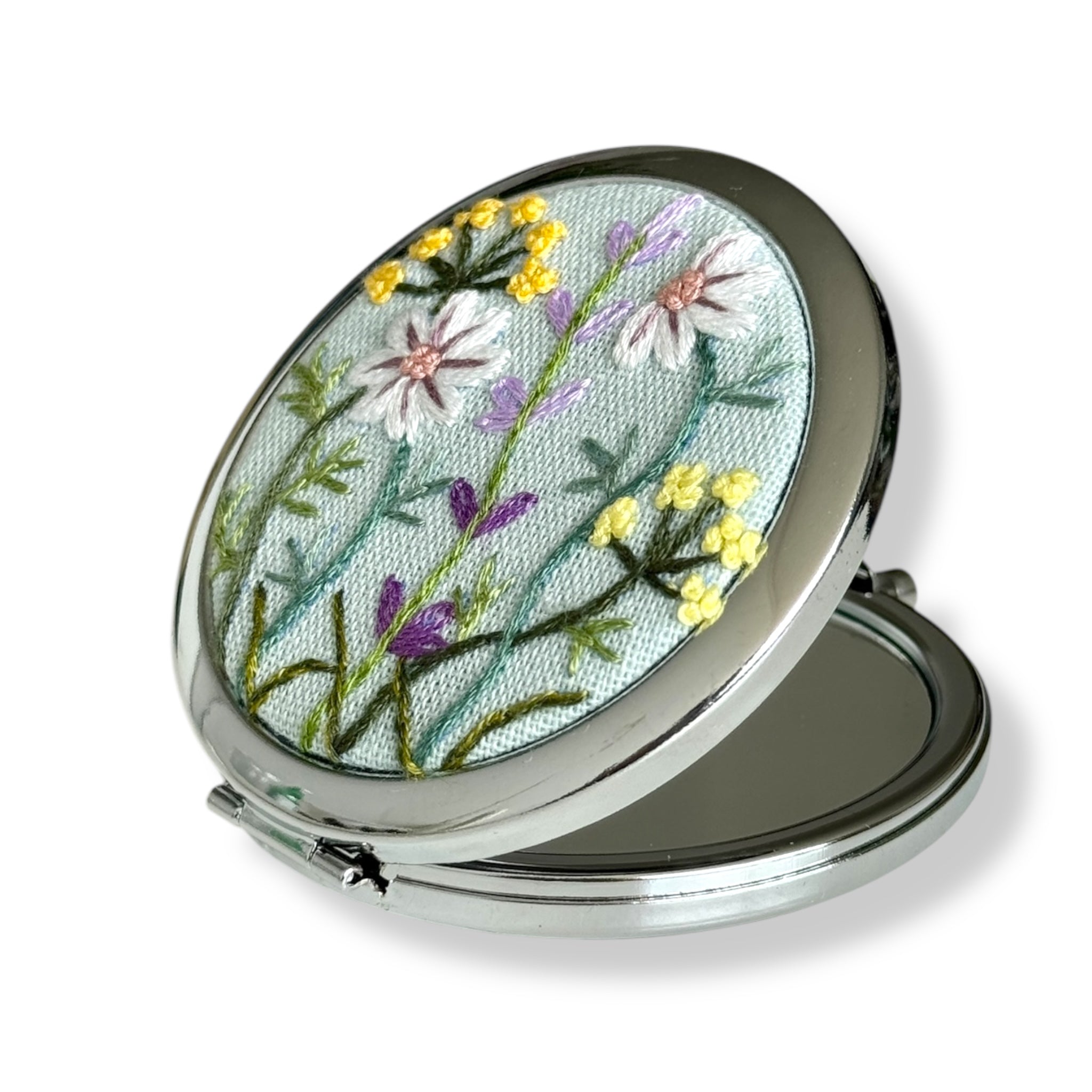 Wildflowers Hand Embroidery Compact Mirror