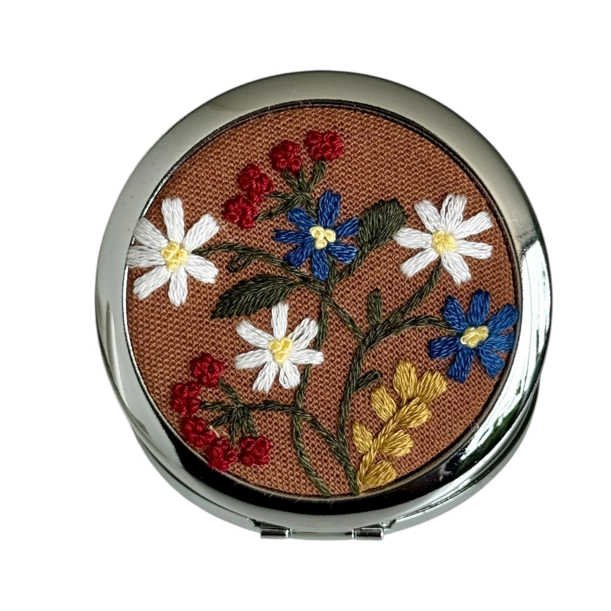 Brown Hand Embroidery Compact Mirror