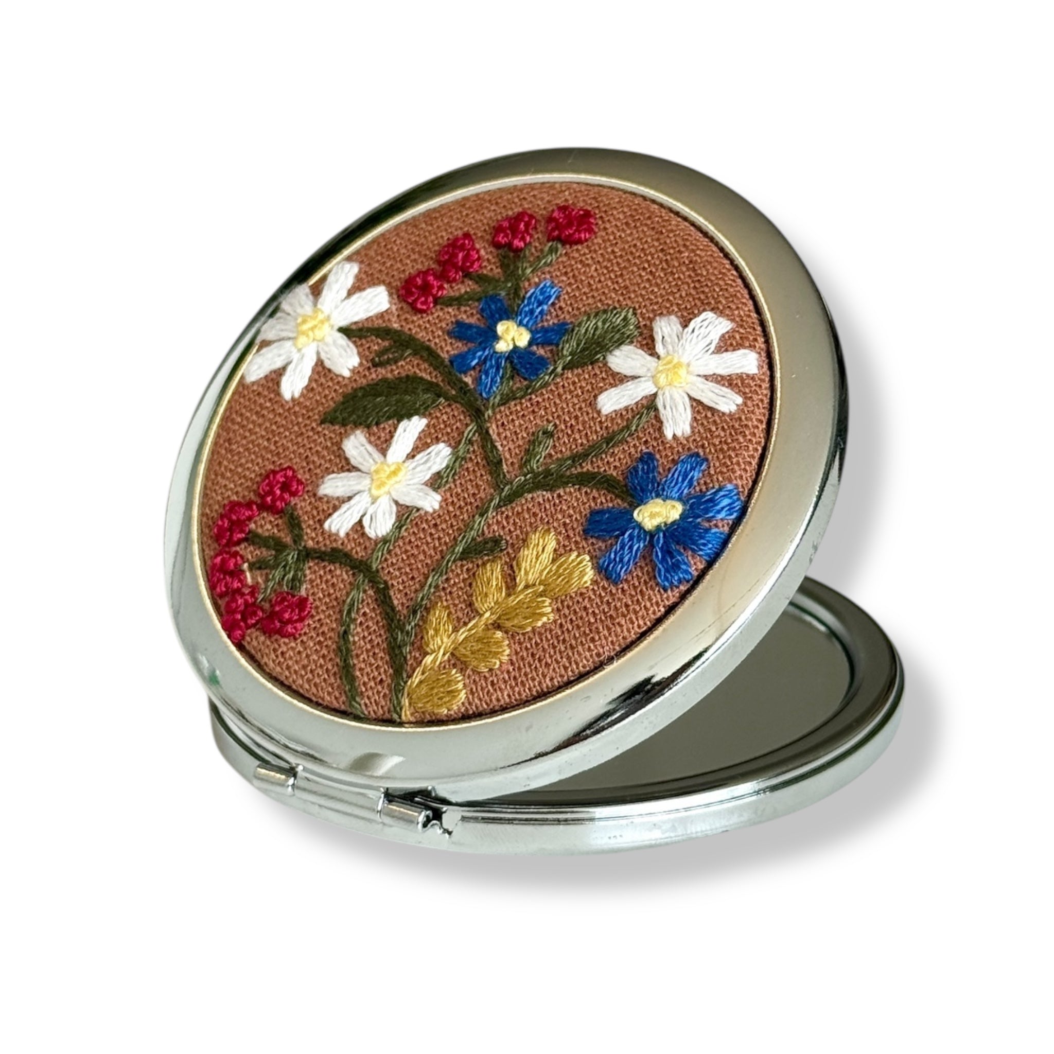 Brown Hand Embroidery Compact Mirror
