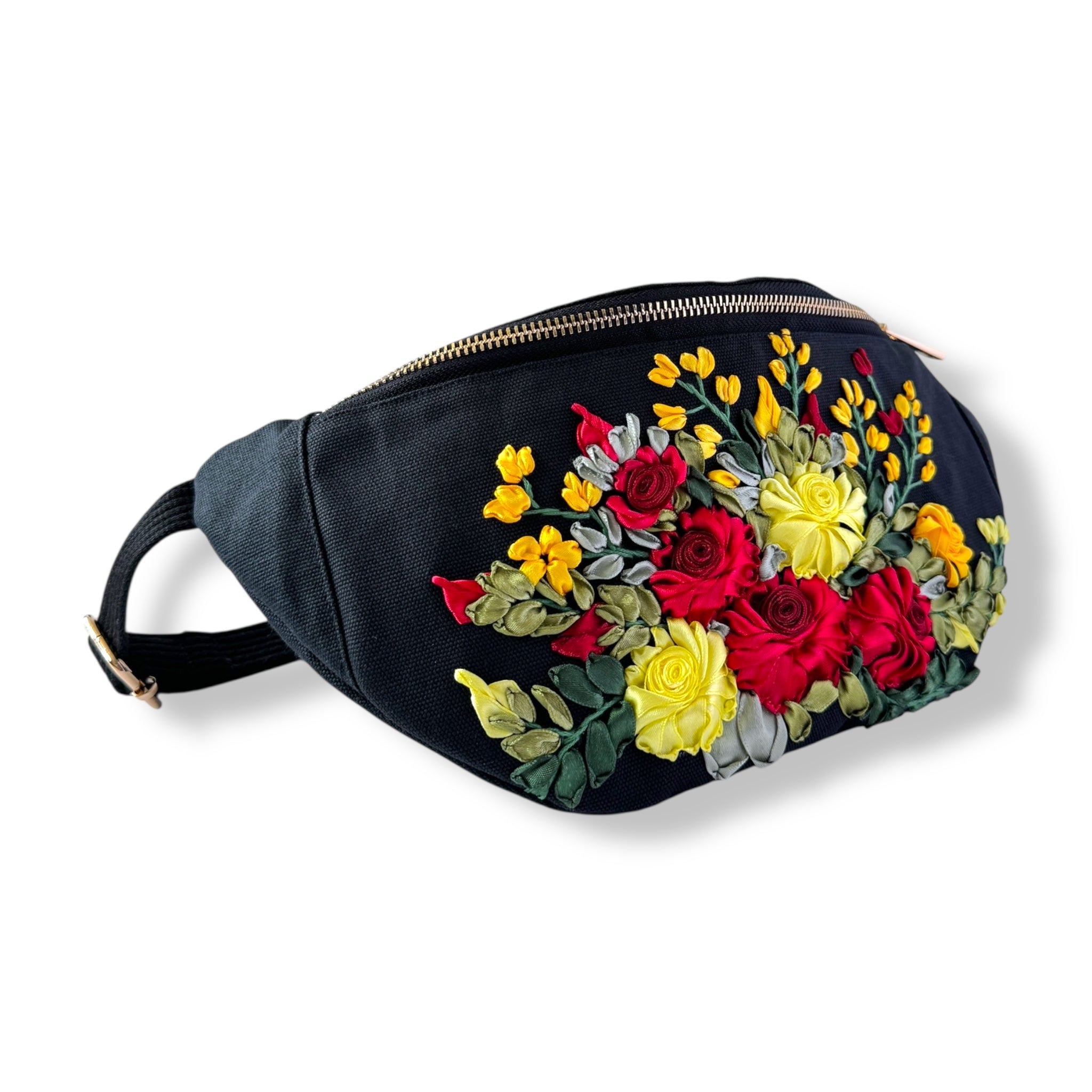 Vintage Rose Ribbon Embroidery Crossbody Bag