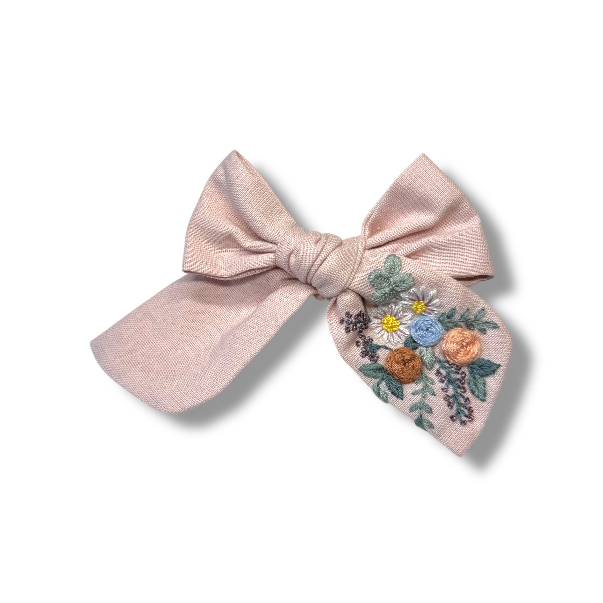 Pastel Pink Hand Embroidery Hair Bow