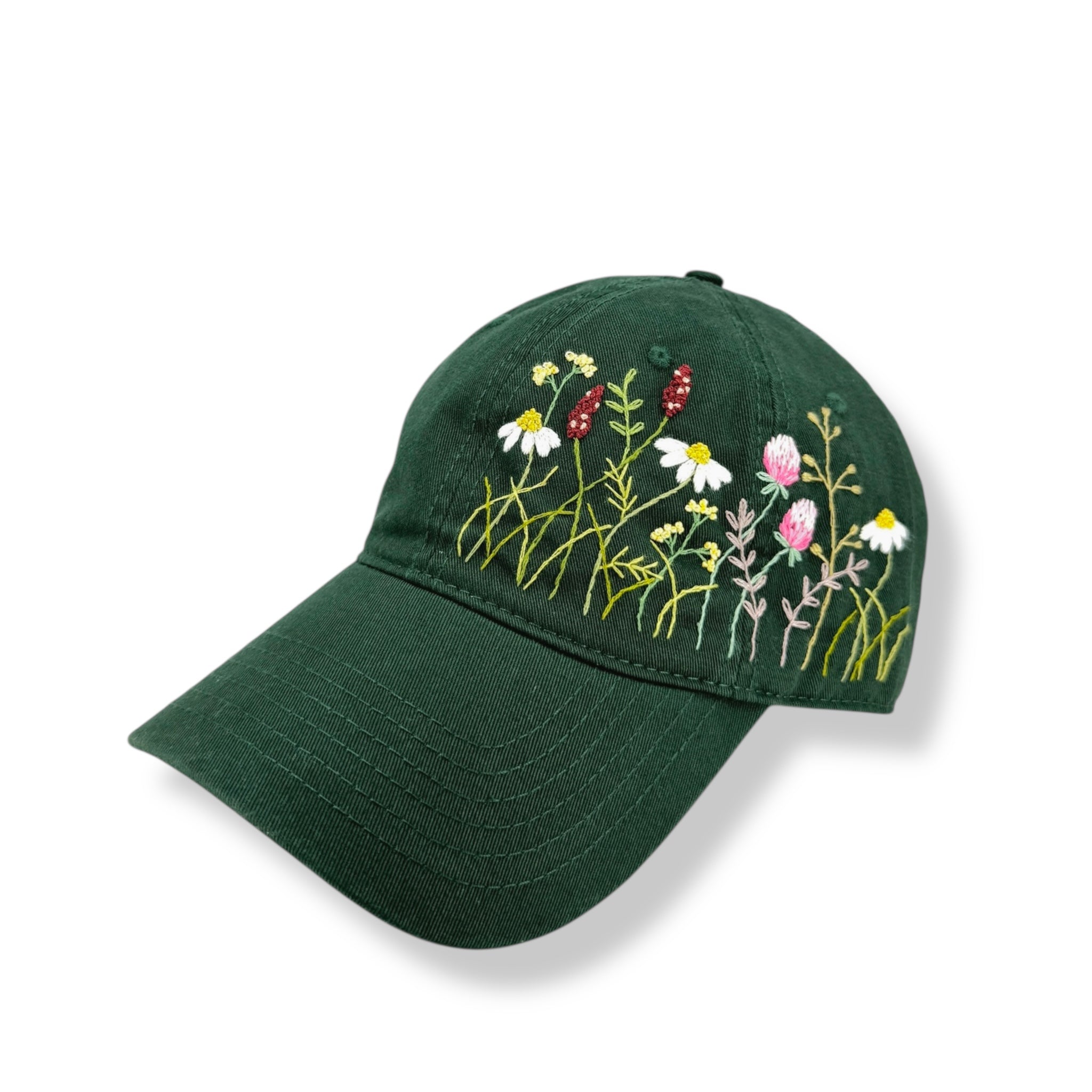 Wild Petals Dark Green Hand Embroidered  Cap
