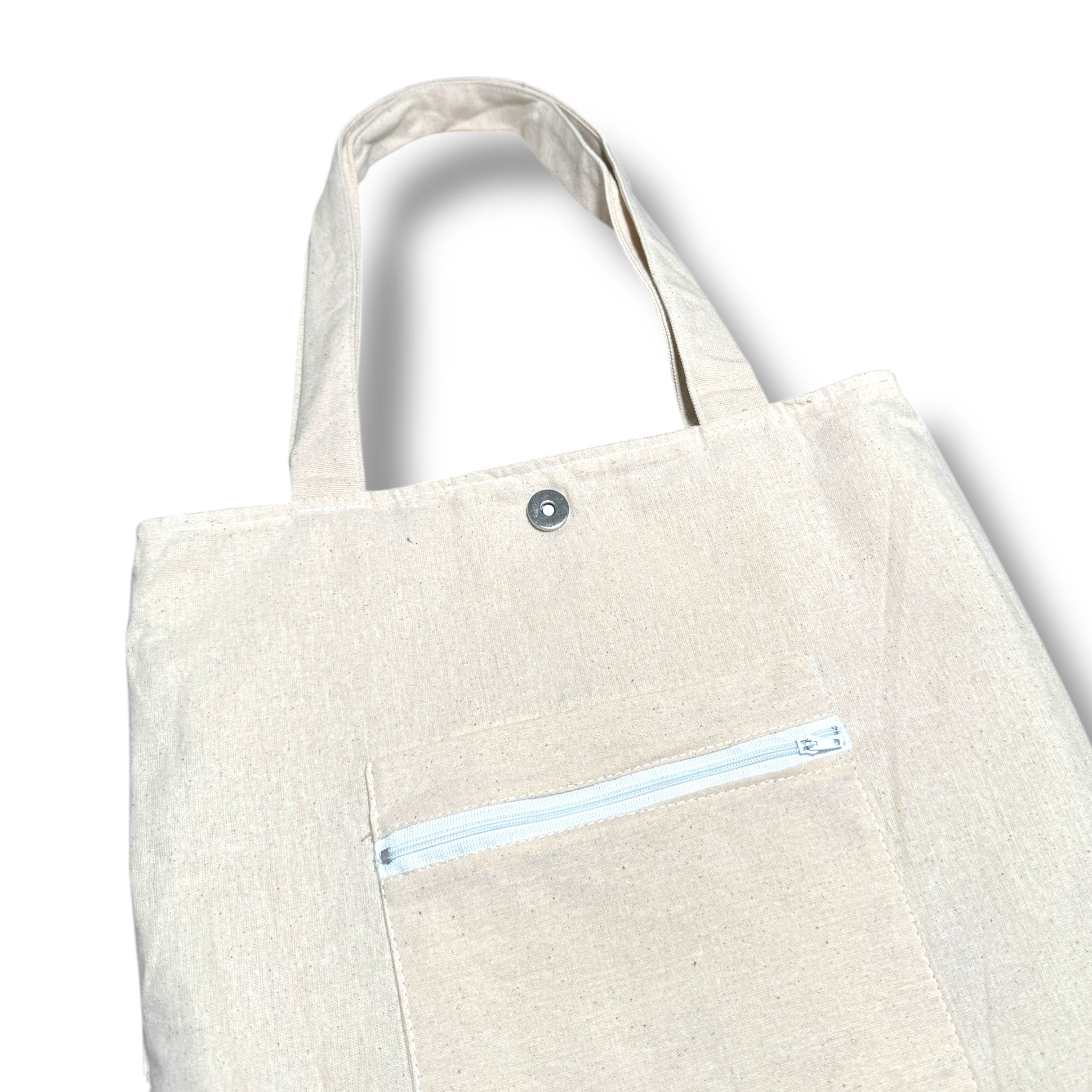 Mountain Flower Field Embroidery Tote Bag White