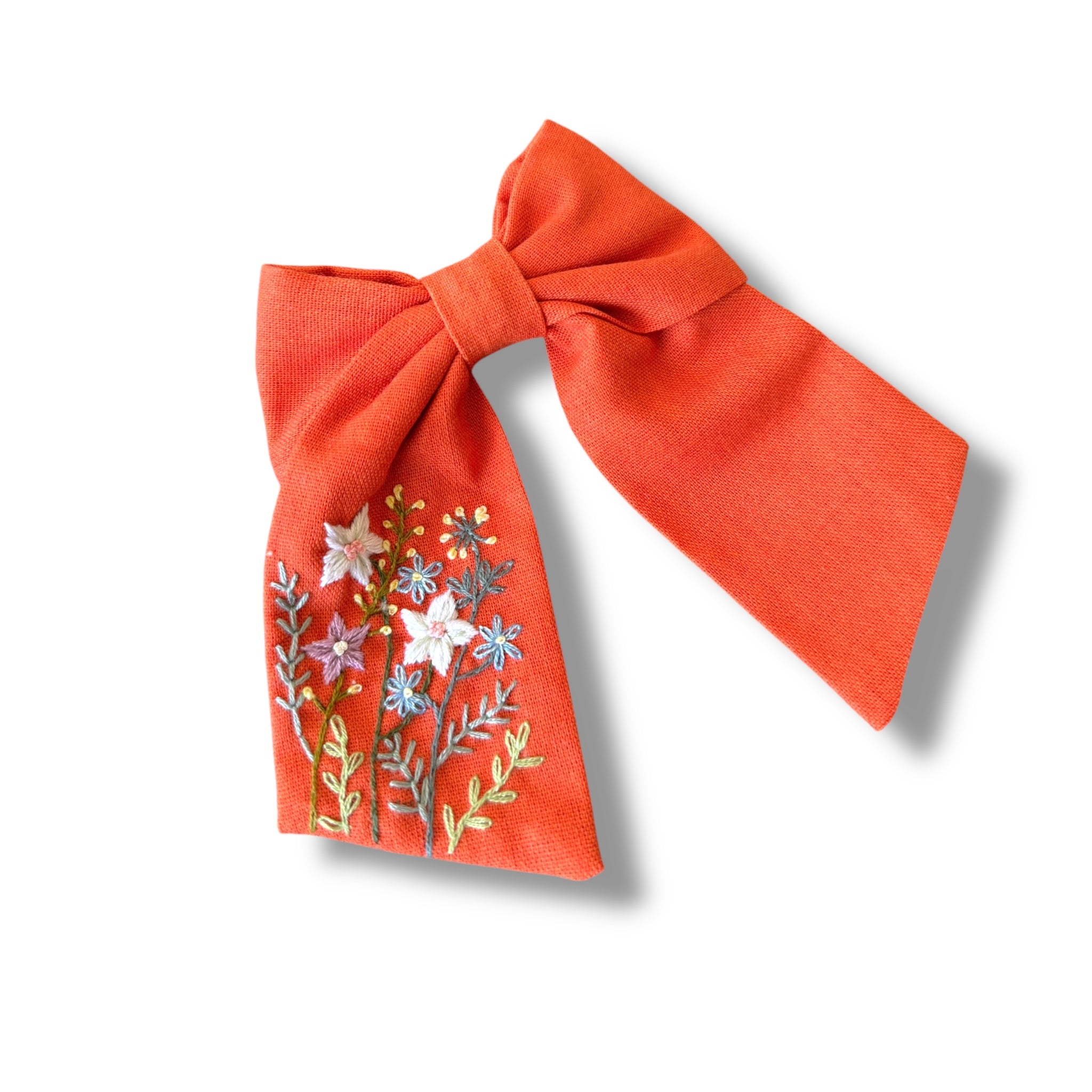 Orange Hand Embroidery Hair Bow