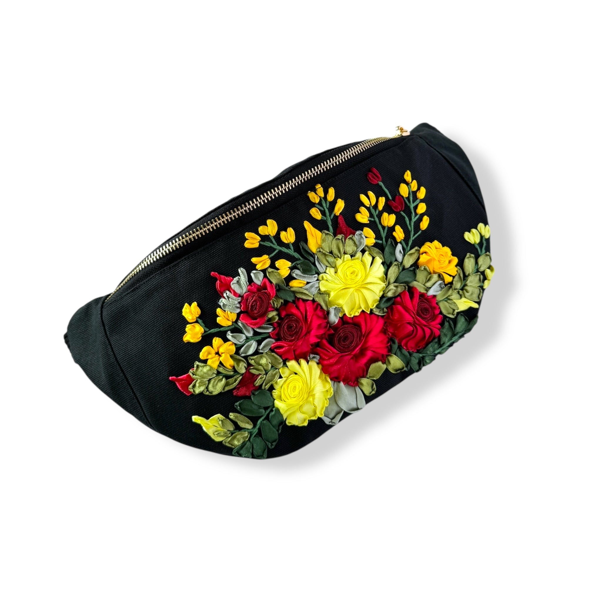 Vintage Rose Ribbon Embroidery Crossbody Bag