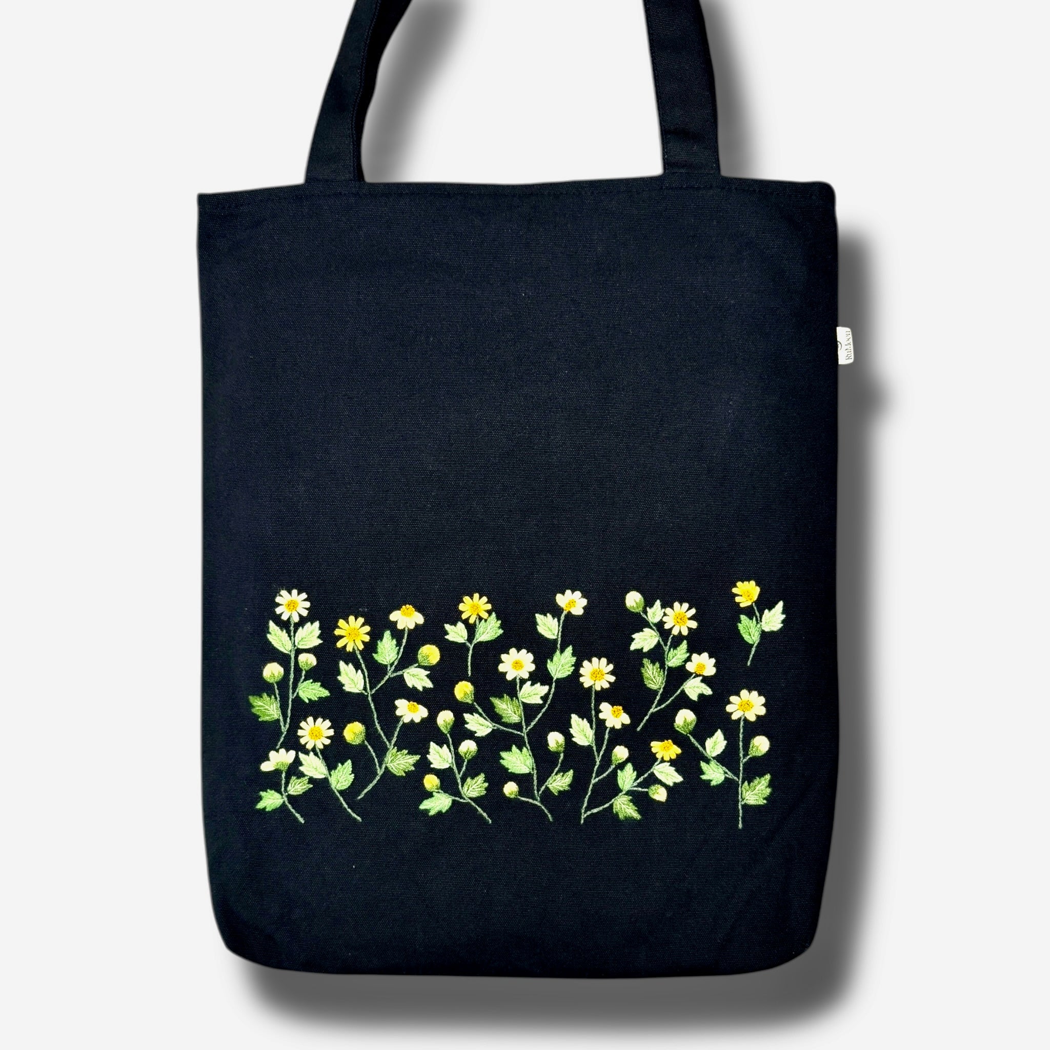 Yellow Daisy Embroidery Tote Bag