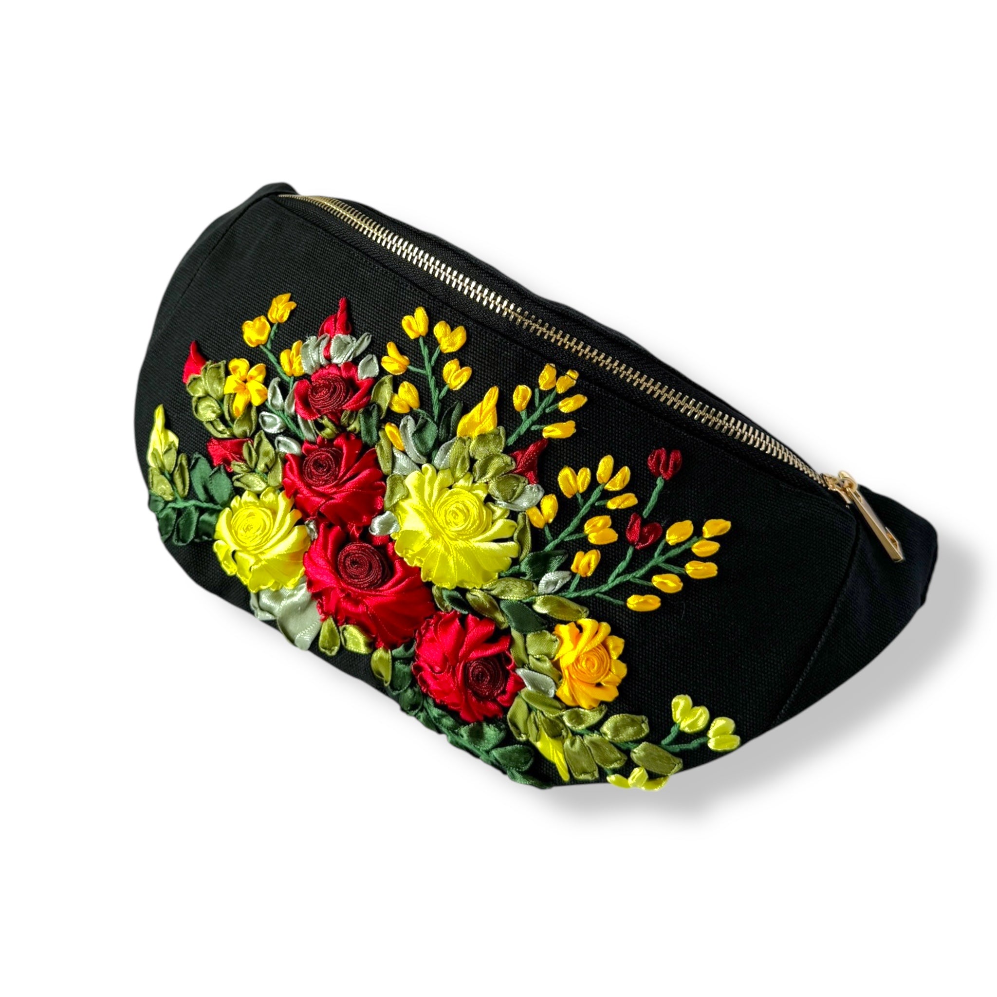 Vintage Rose Ribbon Embroidery Crossbody Bag