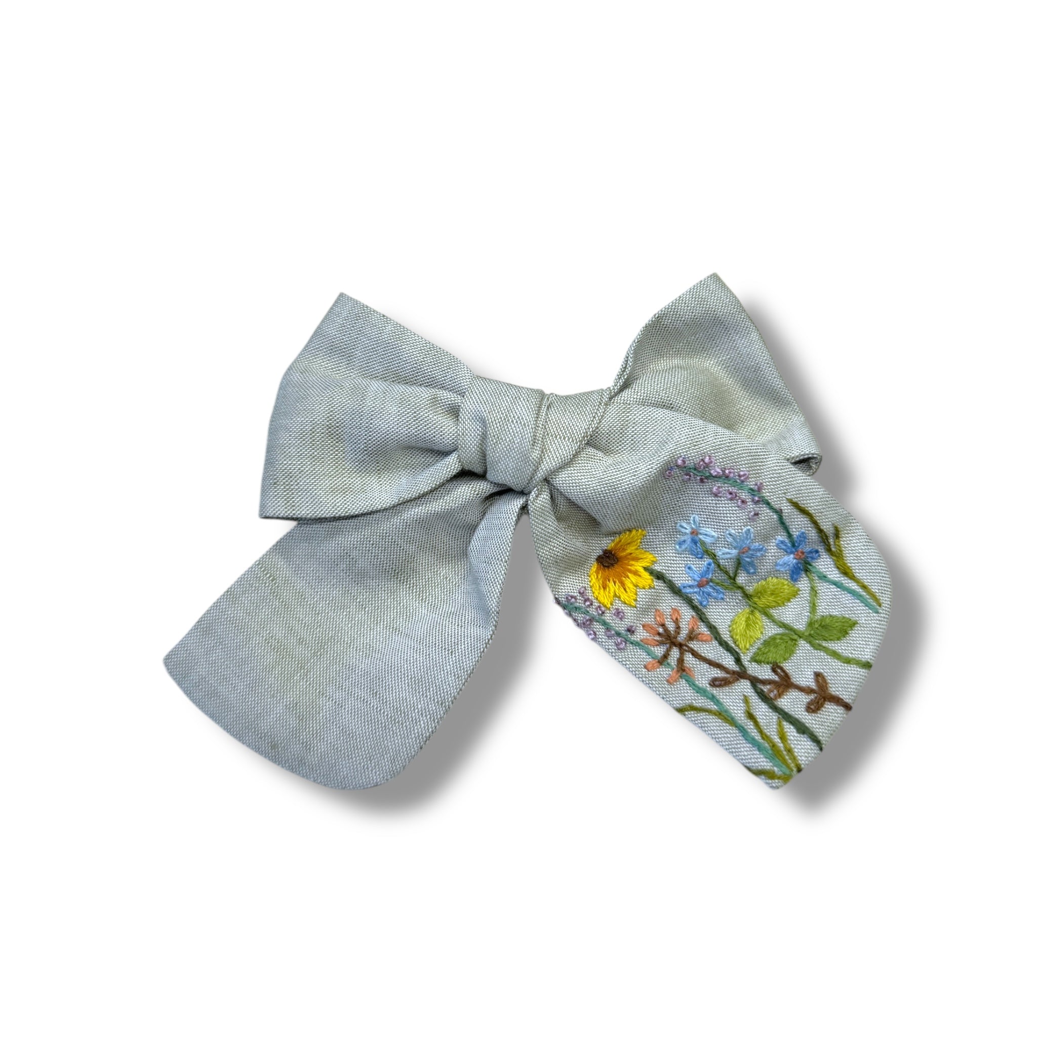 Wildflower Daisy Hand Embroidery Hair Bow