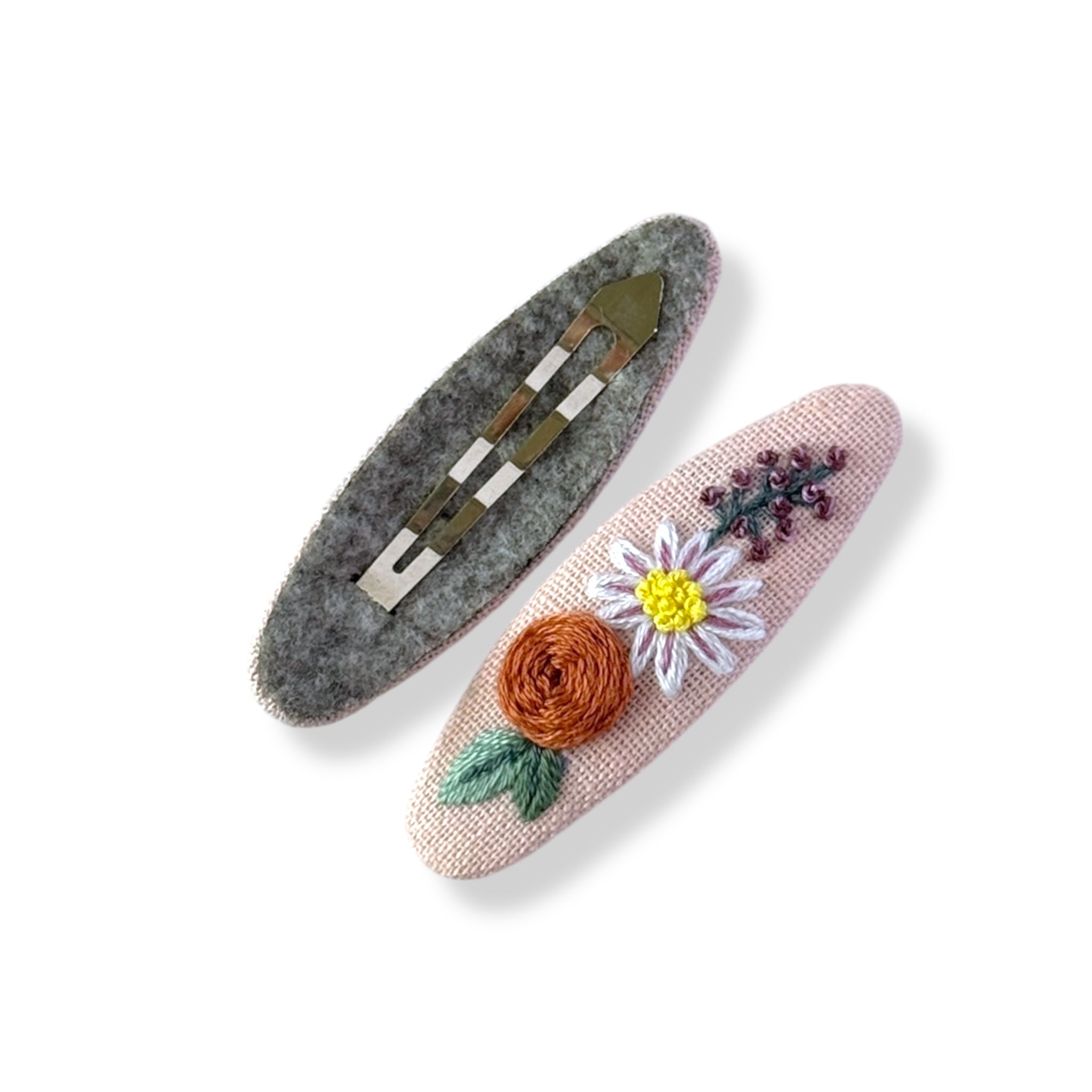 Pastel Pink Hand Embroidery Hair Clips