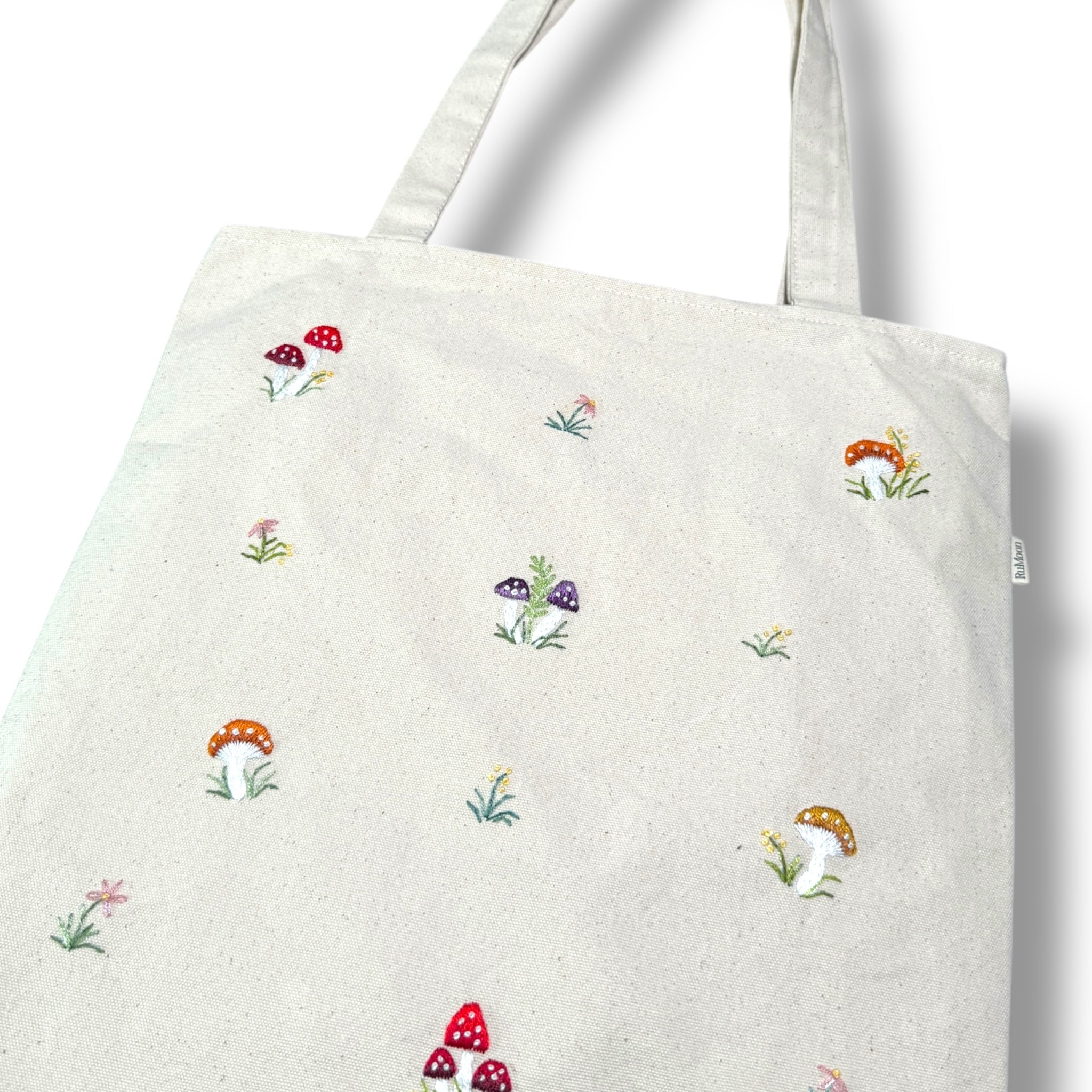 Mushroom Embroidery Tote Bag Beige