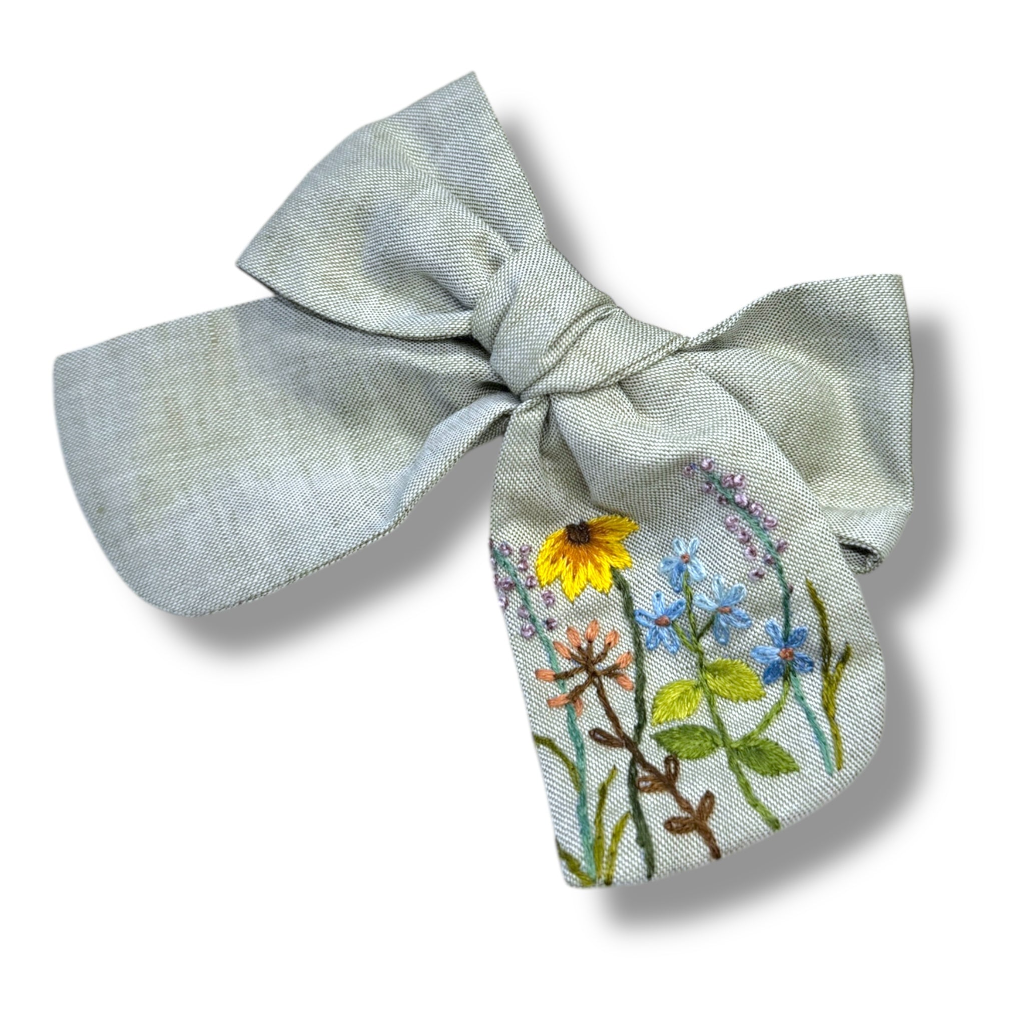 Wildflower Daisy Hand Embroidery Hair Bow