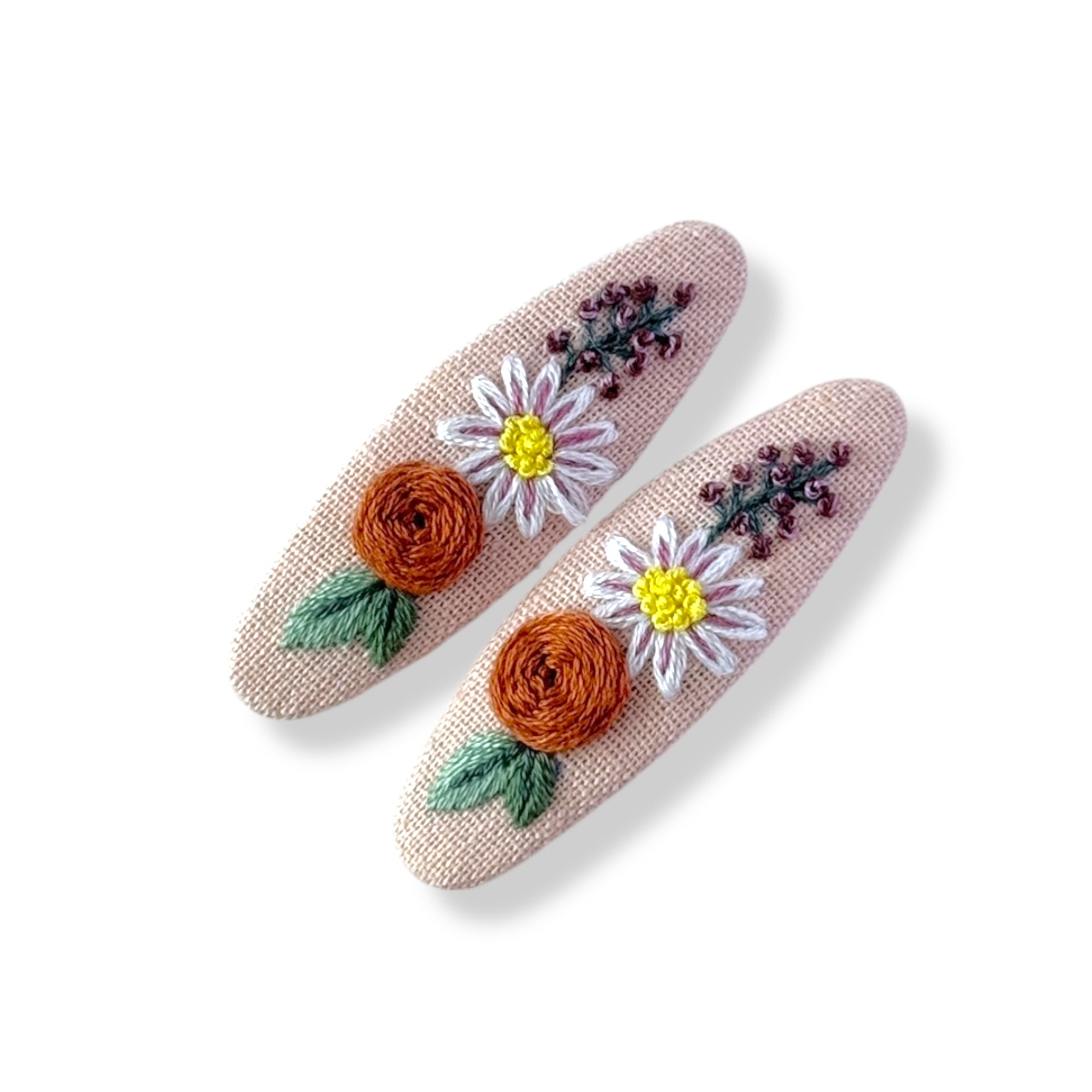 Pastel Pink Hand Embroidery Hair Clips