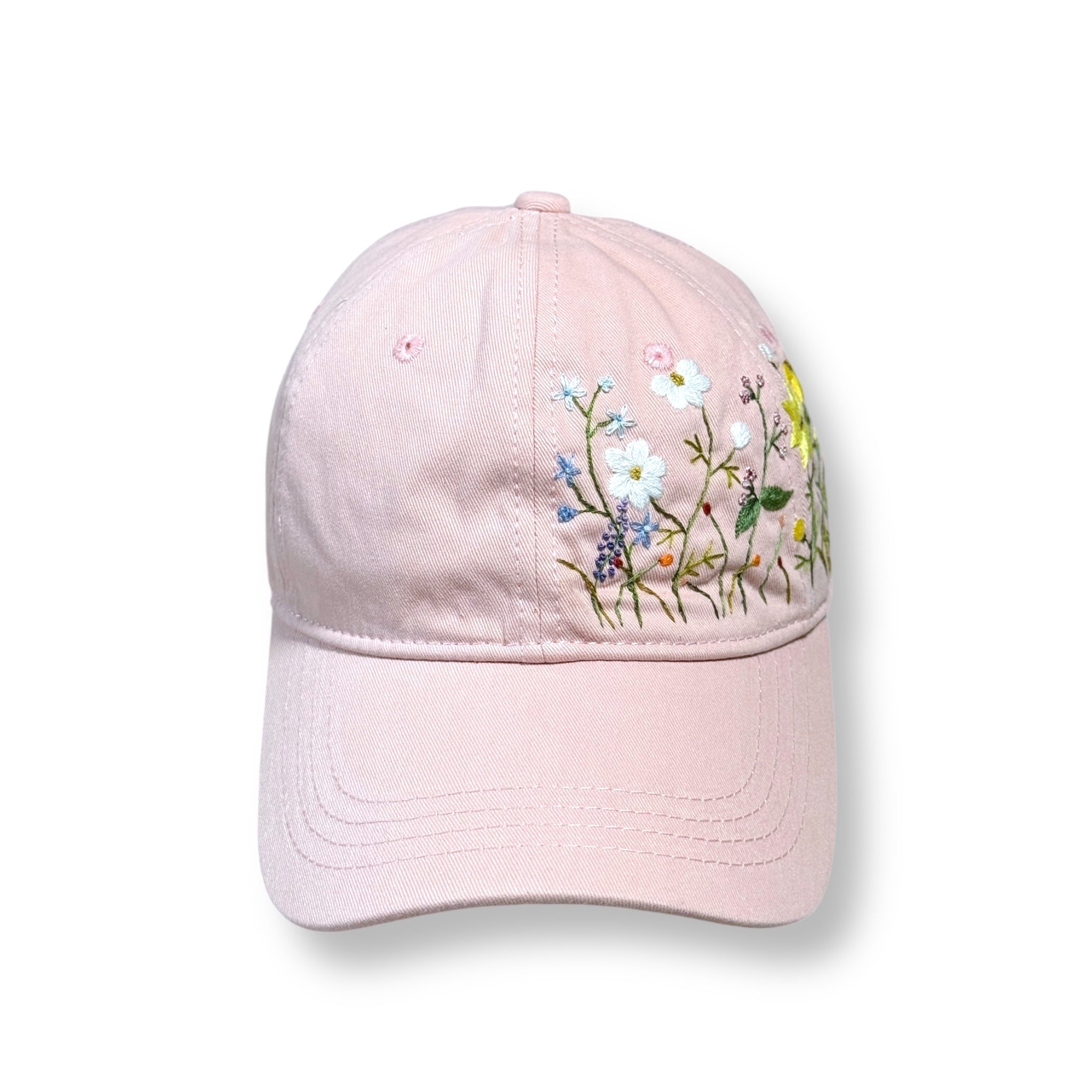 Pastel Pink Floral Embroidered Cap