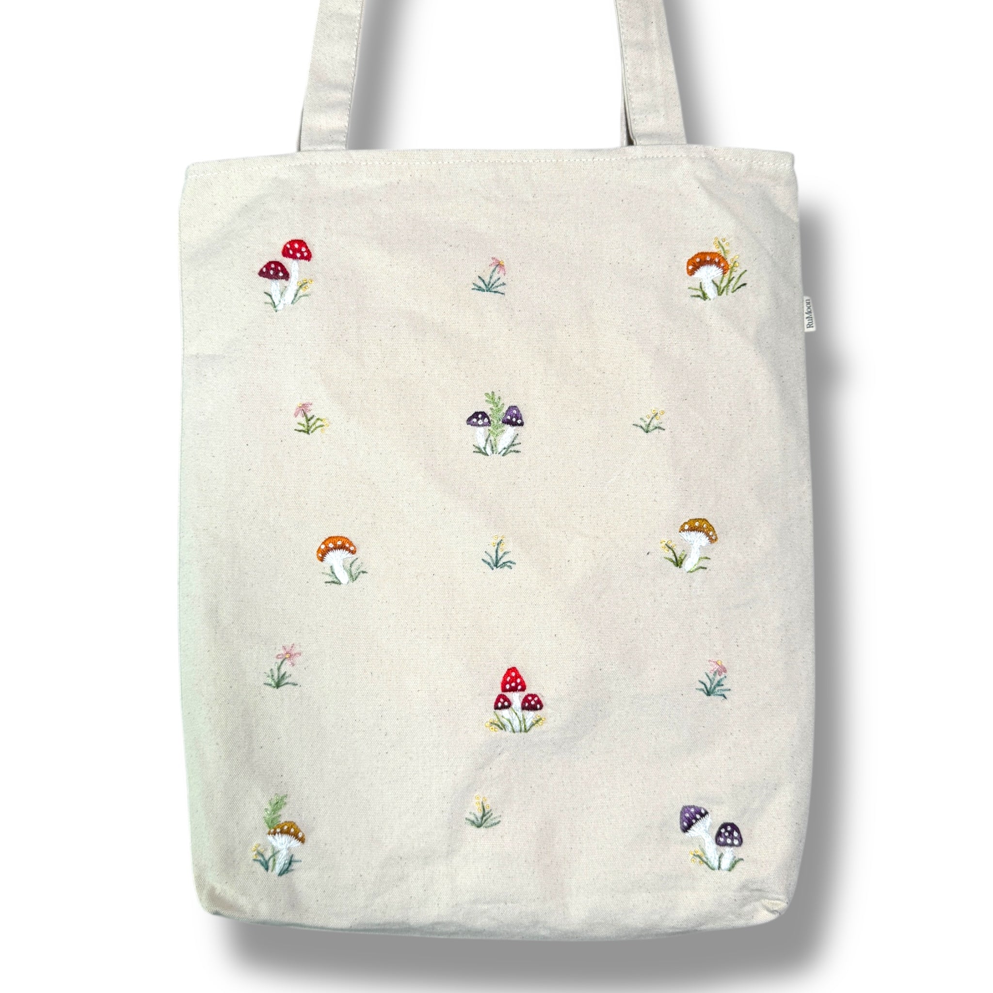 Mushroom Embroidery Tote Bag Beige