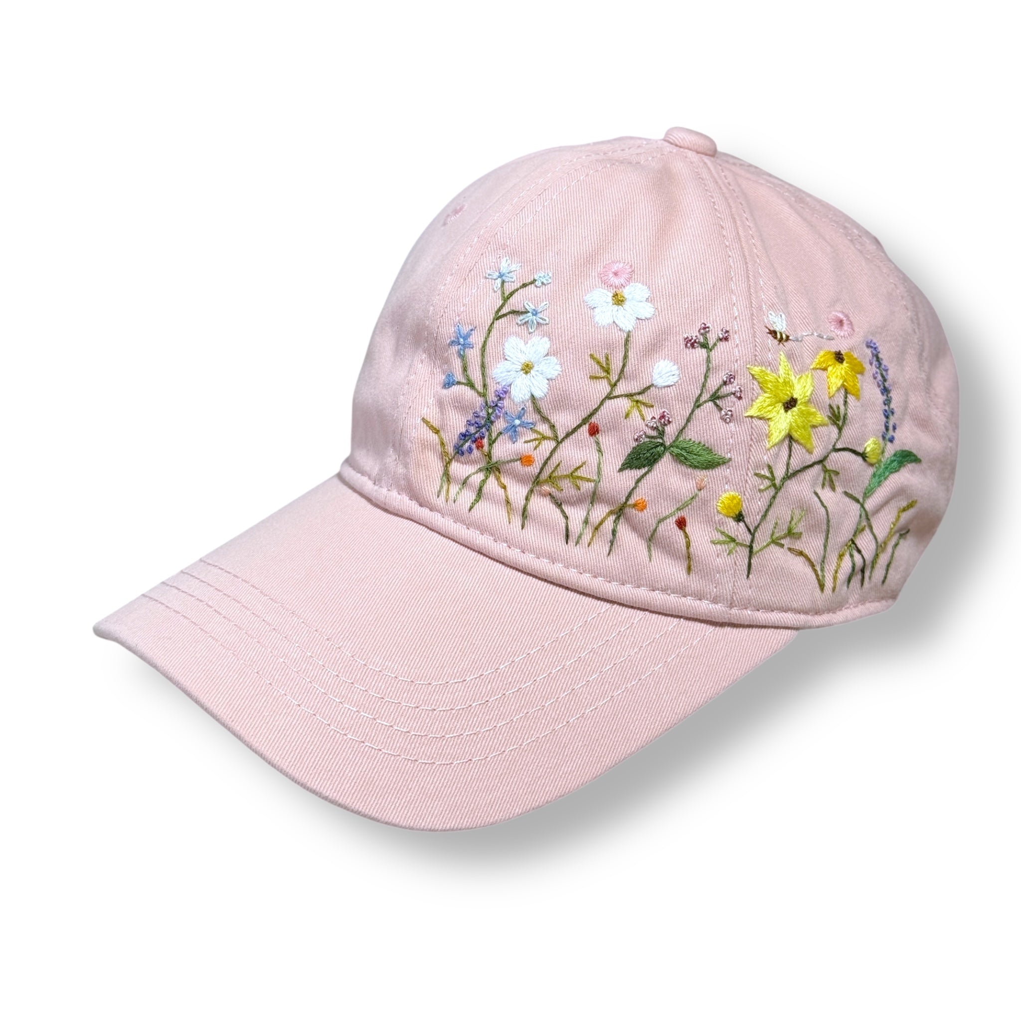 Pastel Pink Floral Embroidered Cap