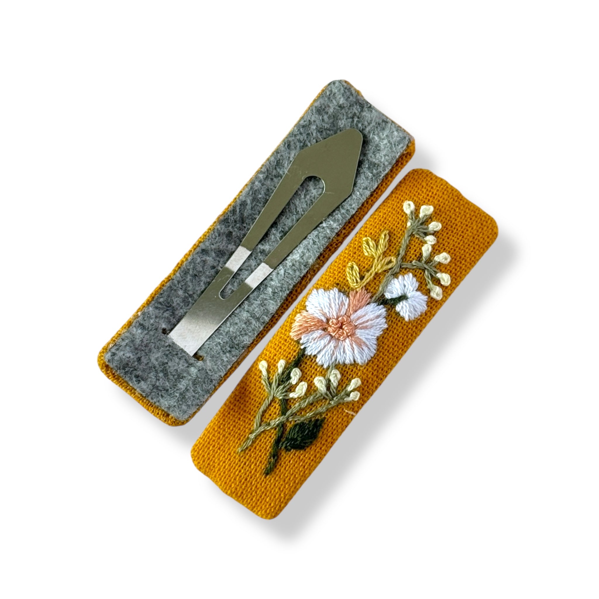 Yellow Hand Embroidery Hair Clips