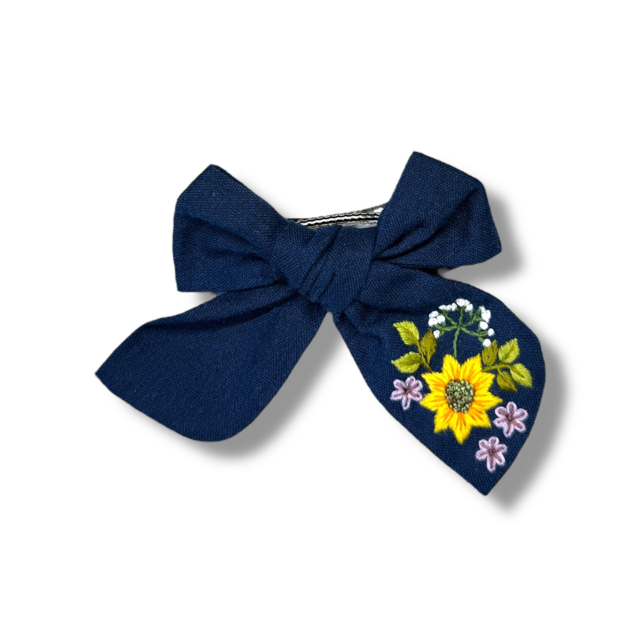 Sunflower Hand Embroidery Hair Bow