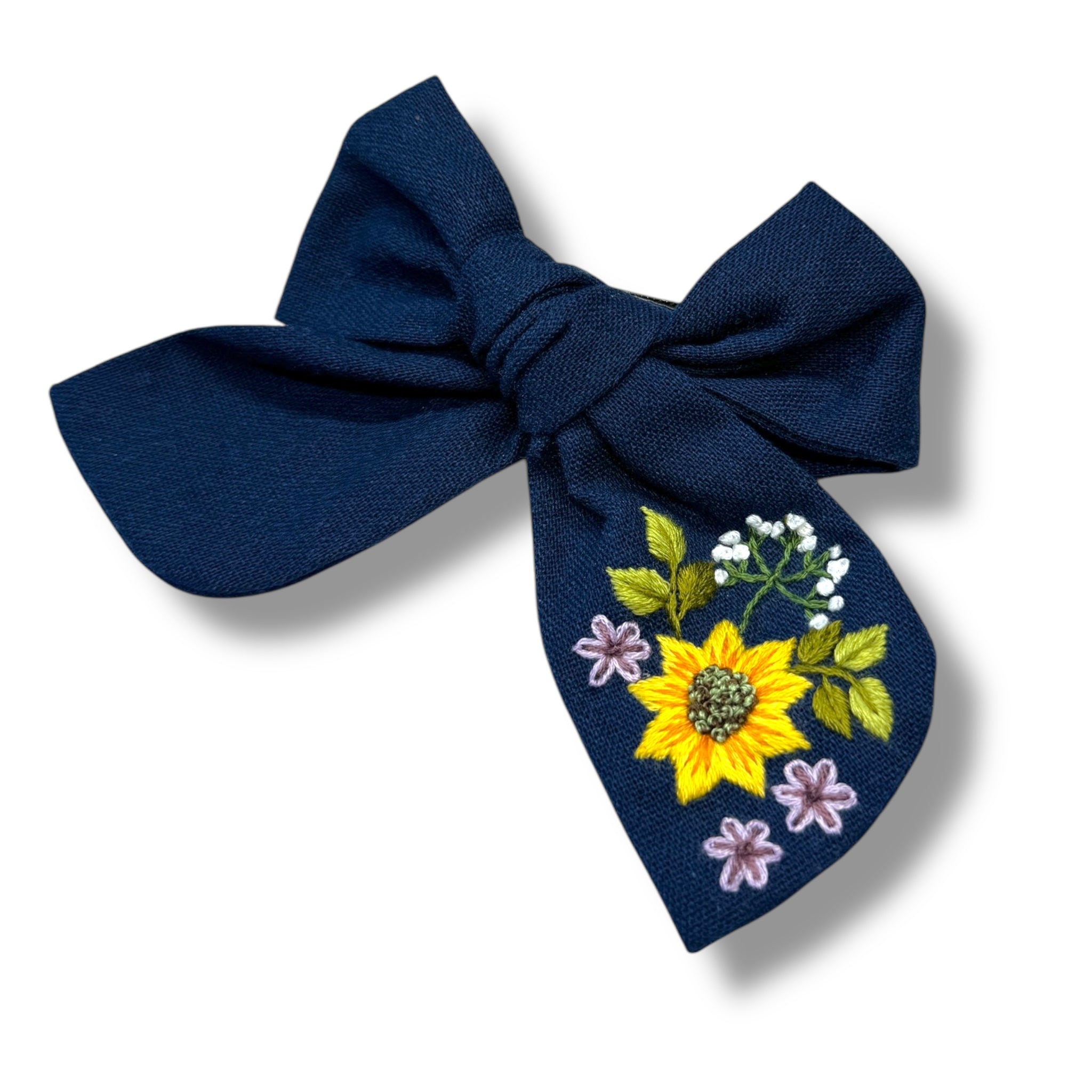 Sunflower Hand Embroidery Hair Bow