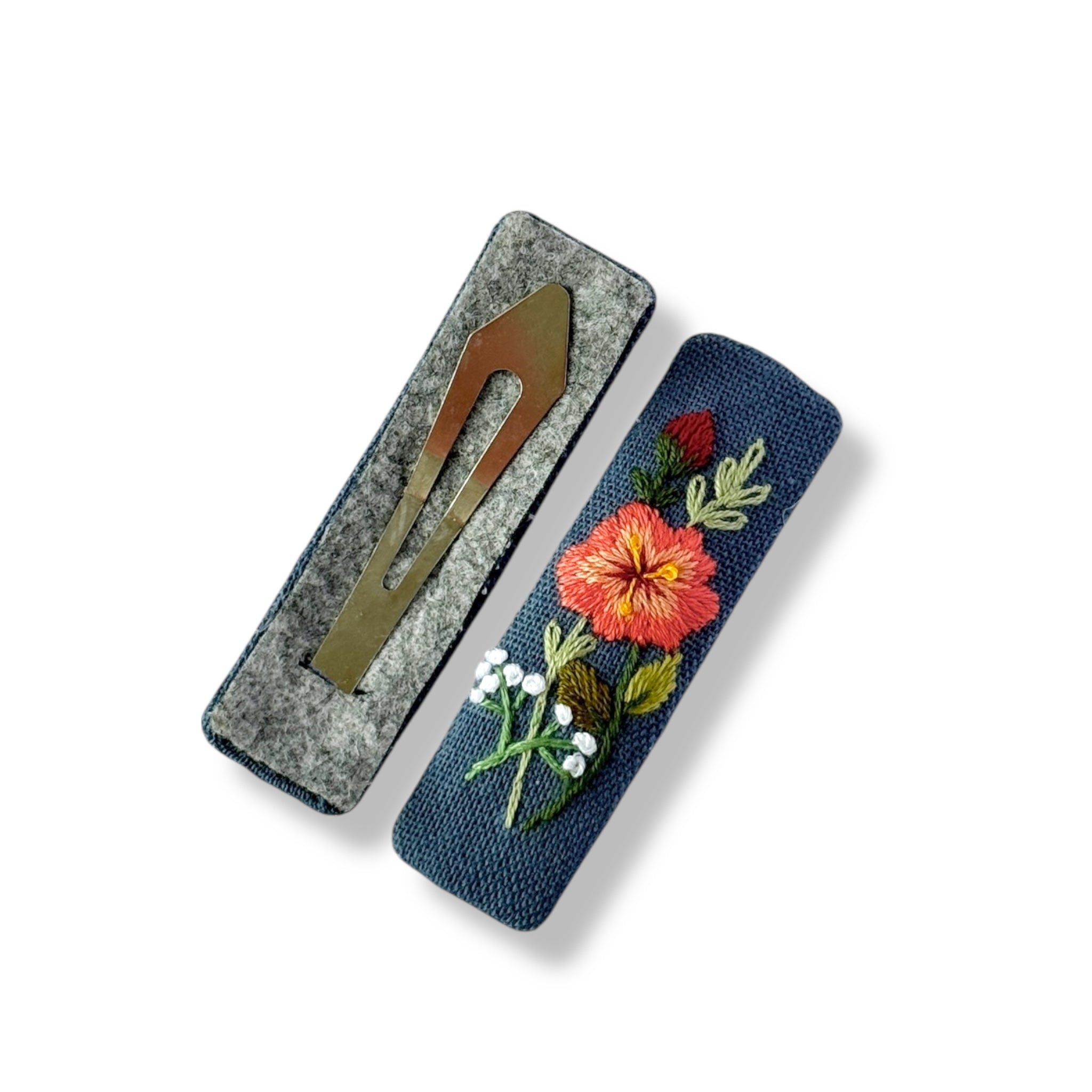 Blue Orange Hand Embroidery Hair Clips