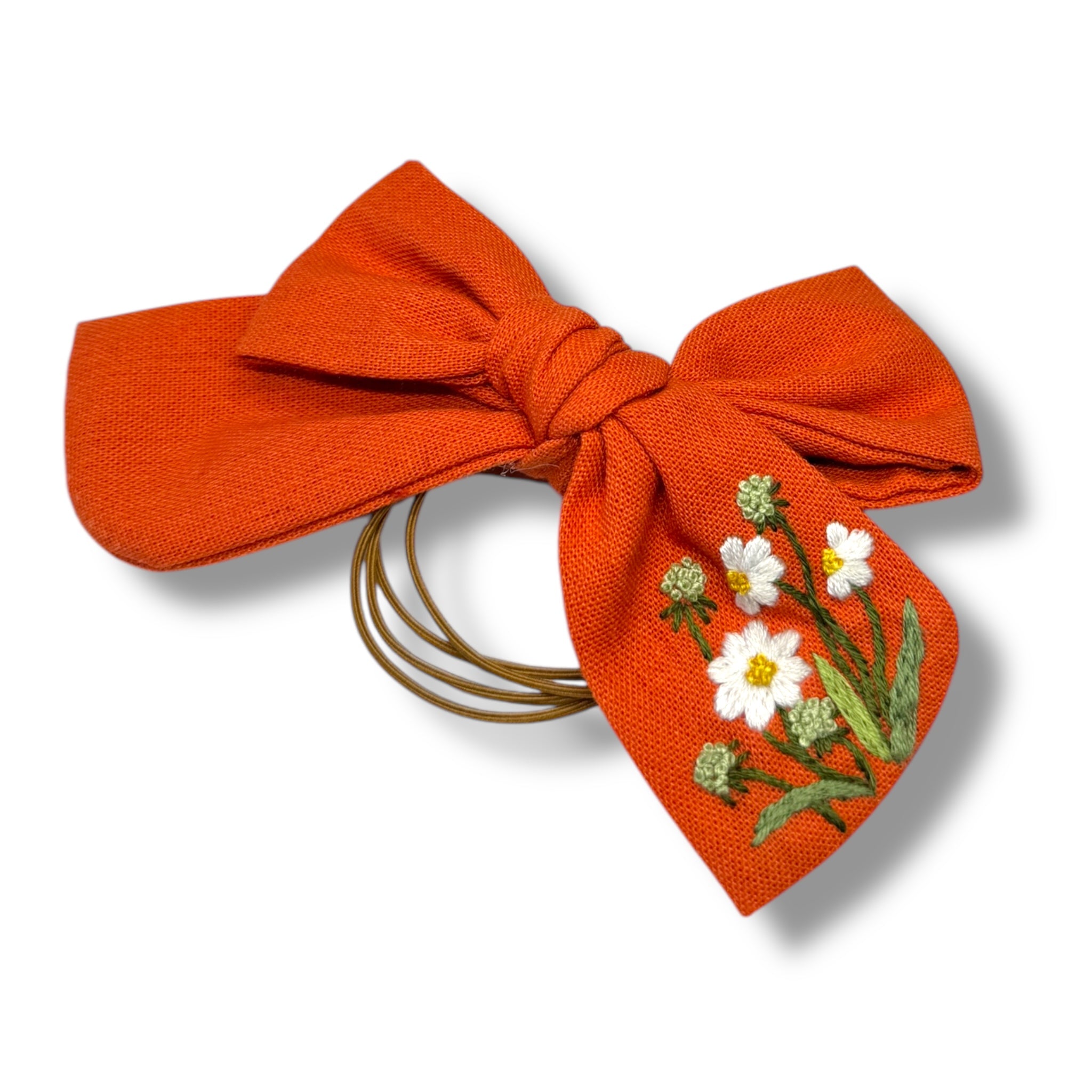 Little White Daisy Hand Embroidery Hair Bow