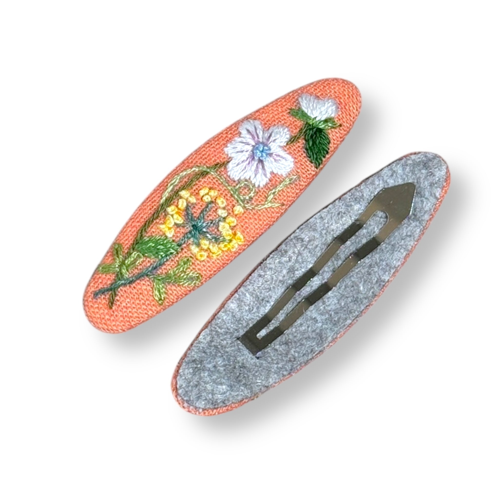 Soft Orange Bloom Hand Embroidered Hair Clips