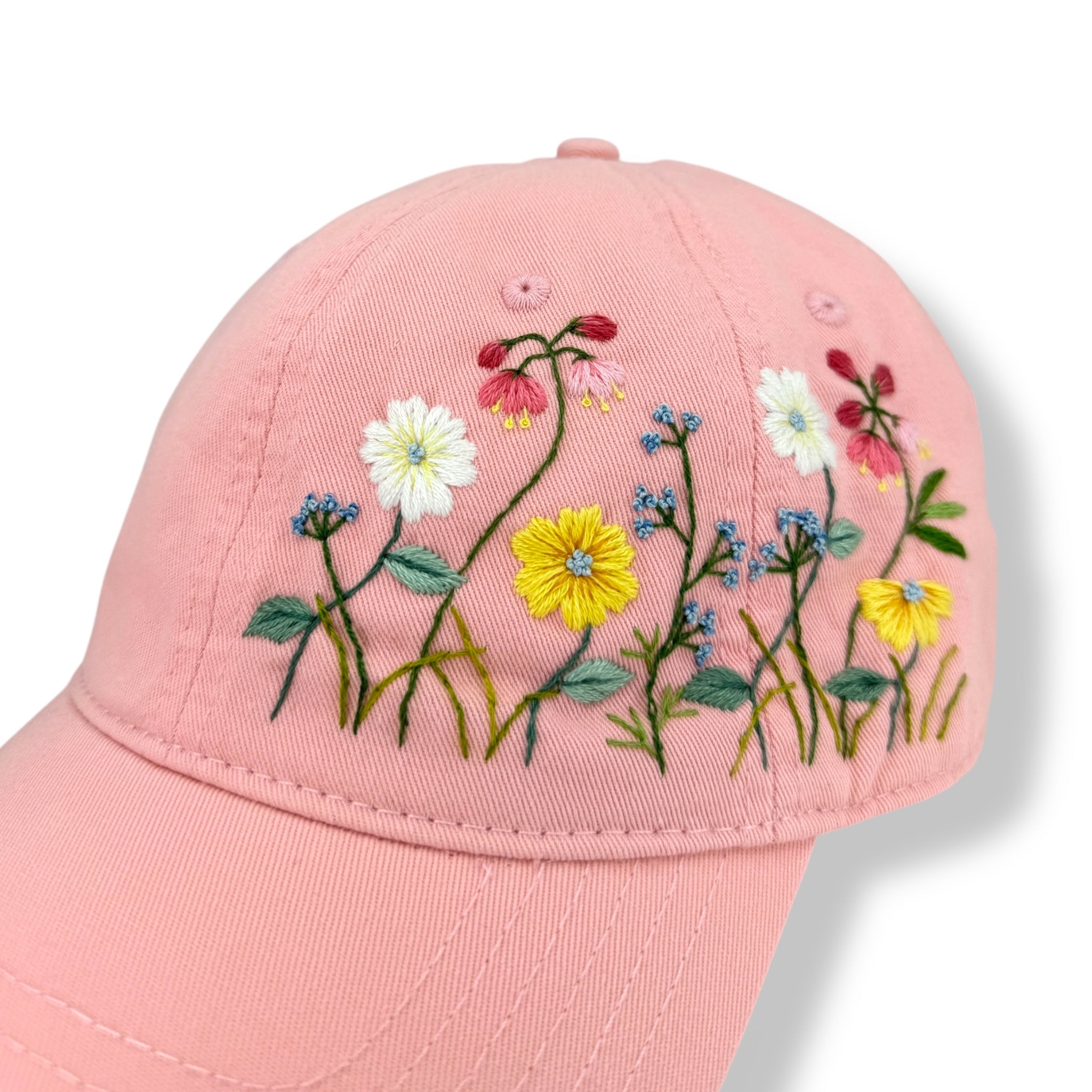 Neon Pink Sweet Flowers Embroidered Cap