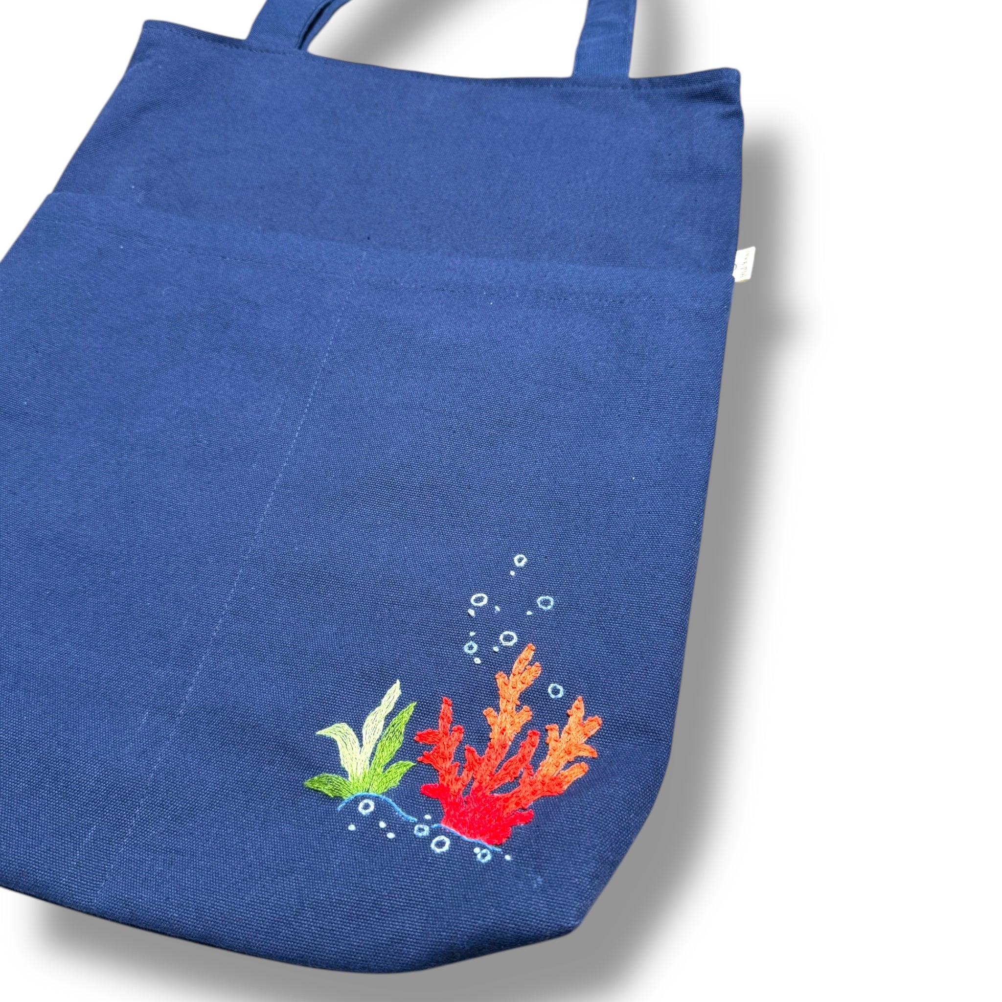 Coral Pocket Embroidery Tote Bag