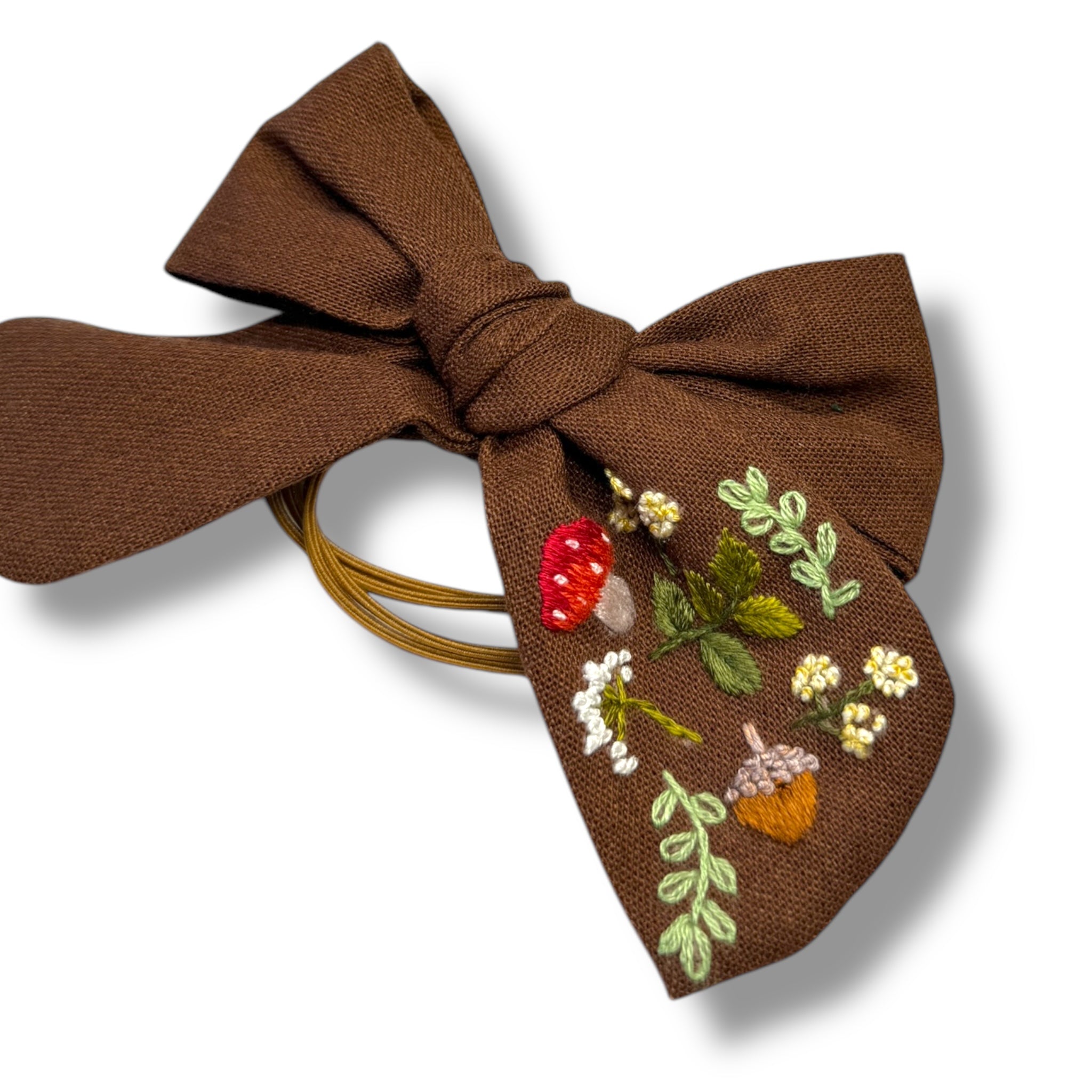 Brown Mushroom Hand Embroidery Hair Bow