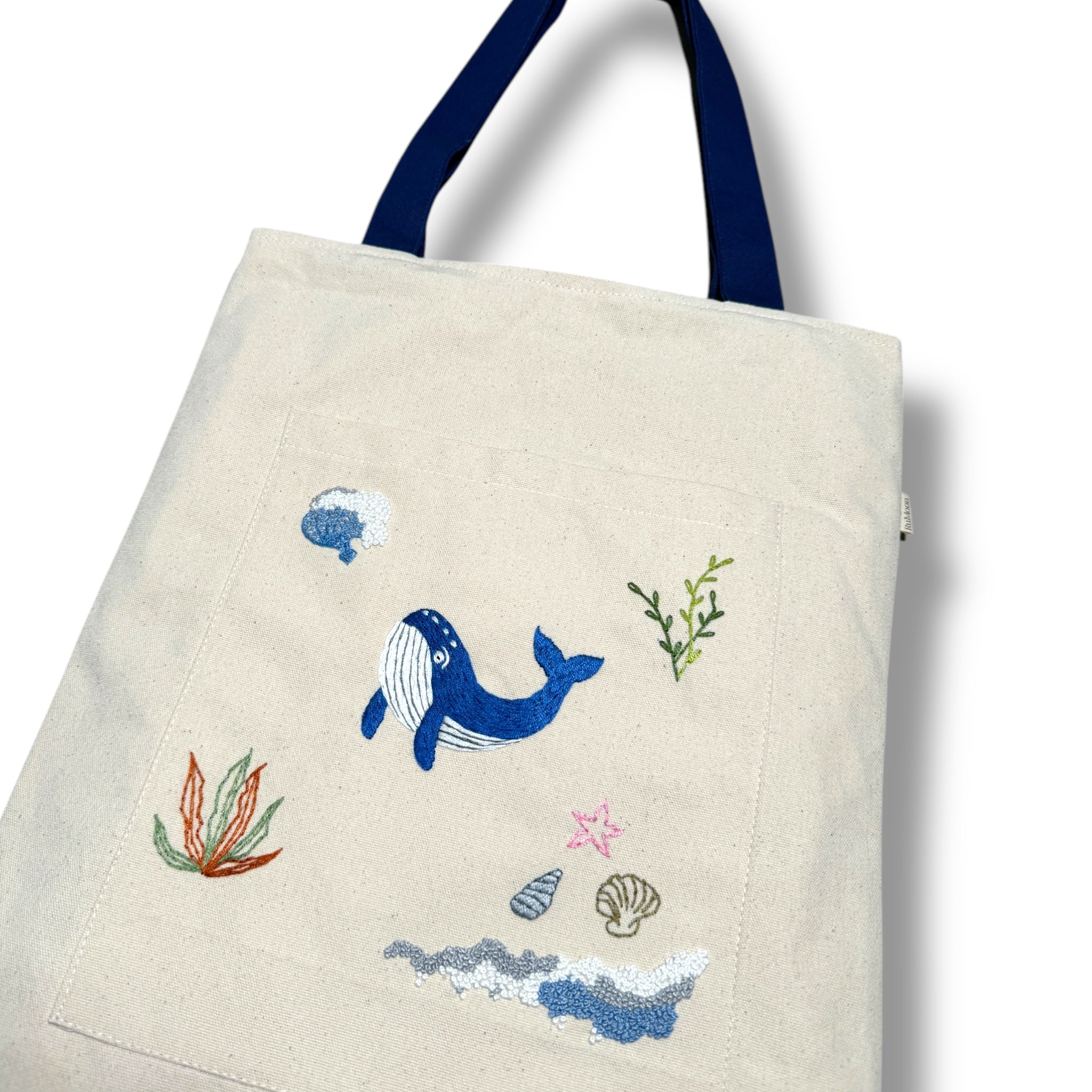 Whale Embroidery Tote Bag